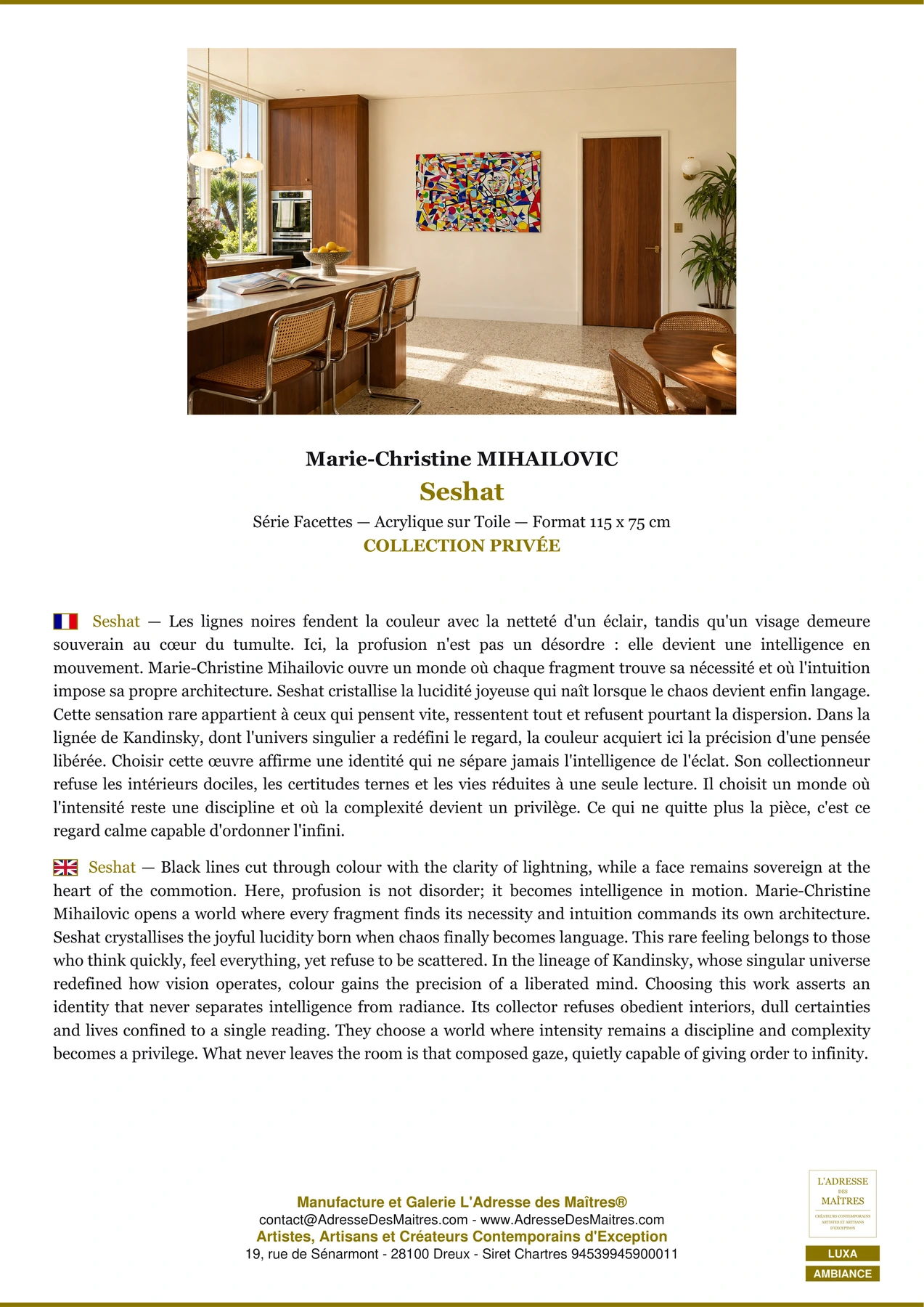 Fiche Premium Ambiance - Seshat - Marie-Christine MIHAILOVIC - L'Adresse des Maîtres®