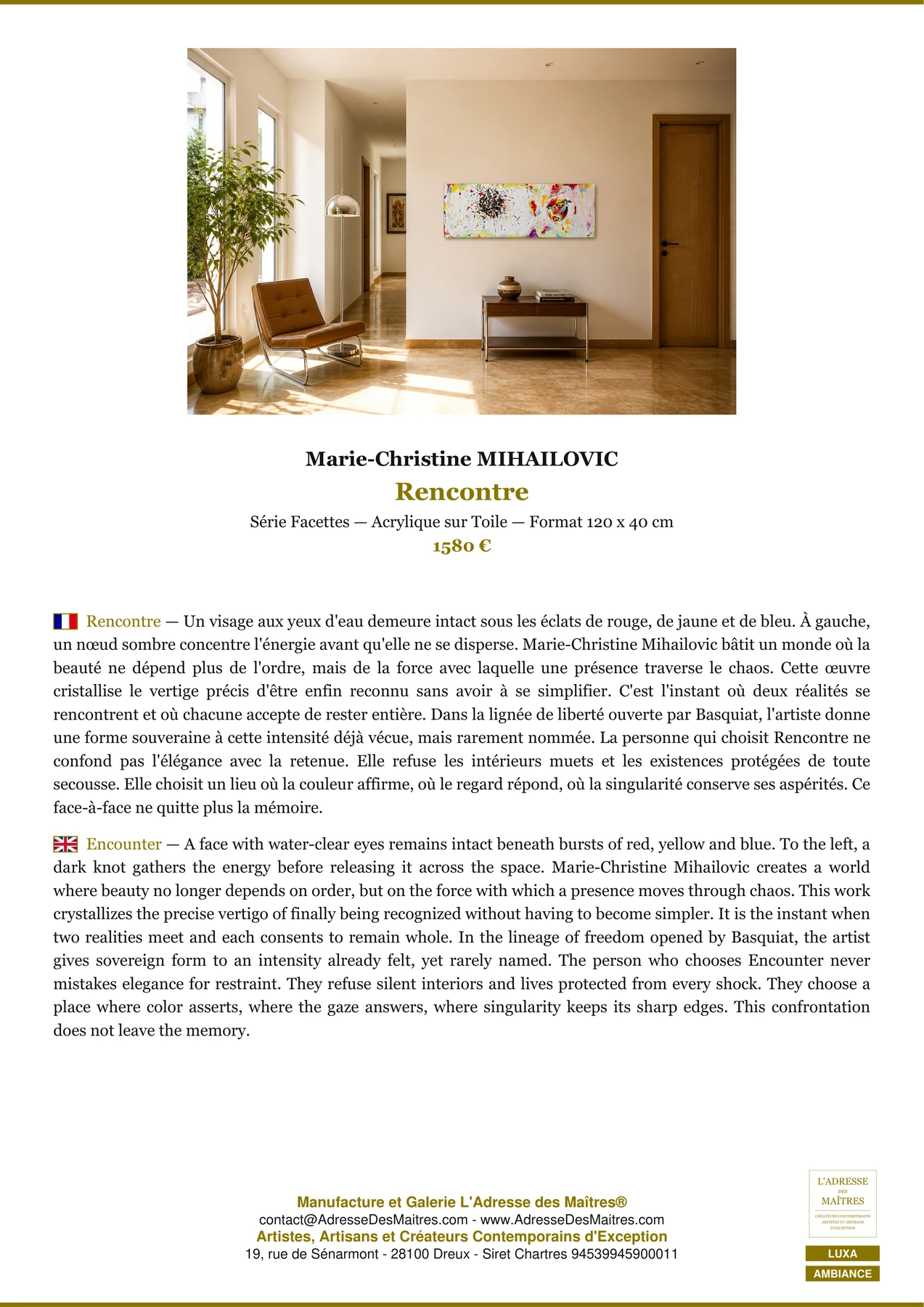 Fiche Premium Ambiance - Rencontre - Marie-Christine MIHAILOVIC - L'Adresse des Maîtres®