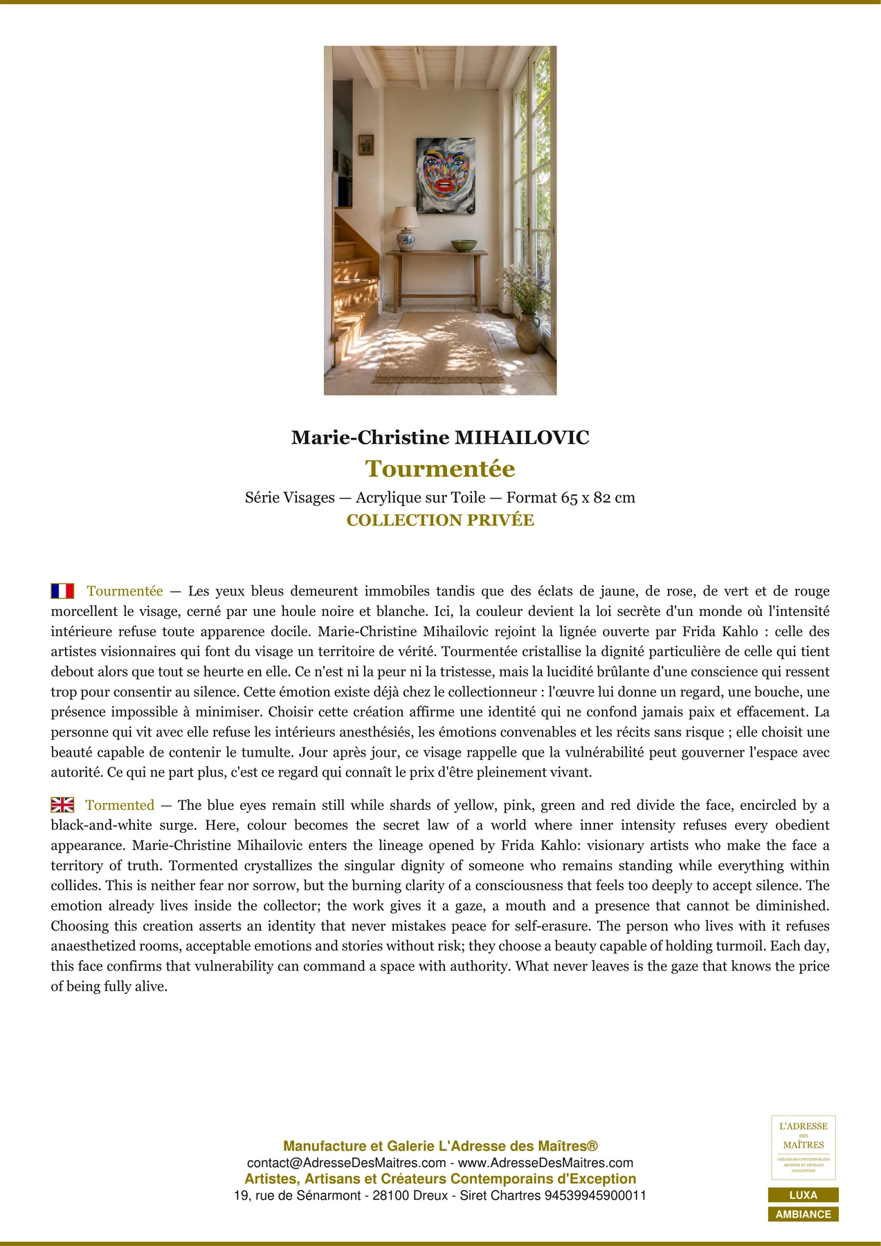 Fiche Premium Ambiance - Tourmentée - Marie-Christine MIHAILOVIC - L'Adresse des Maîtres®