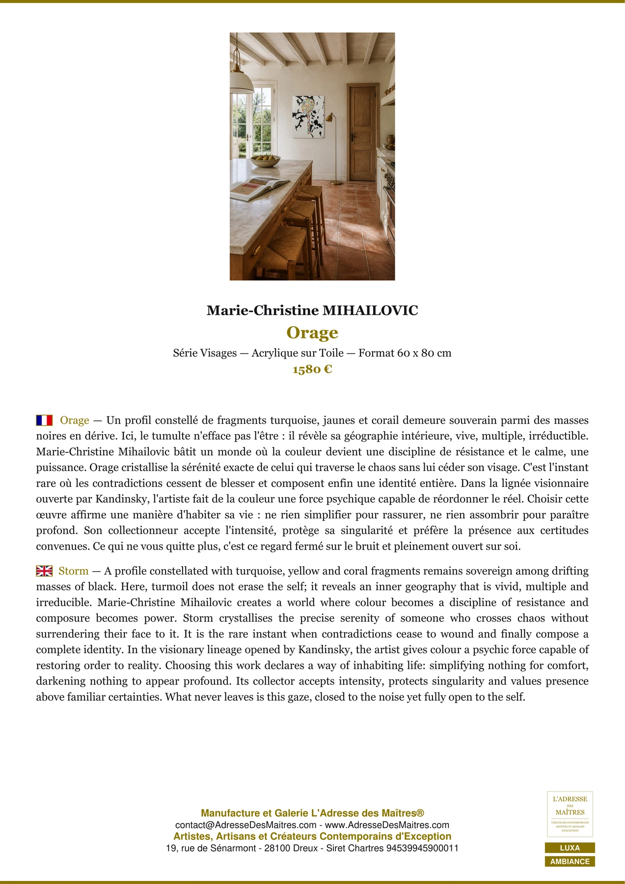 Fiche Premium Ambiance - Orage - Marie-Christine MIHAILOVIC - L'Adresse des Maîtres®