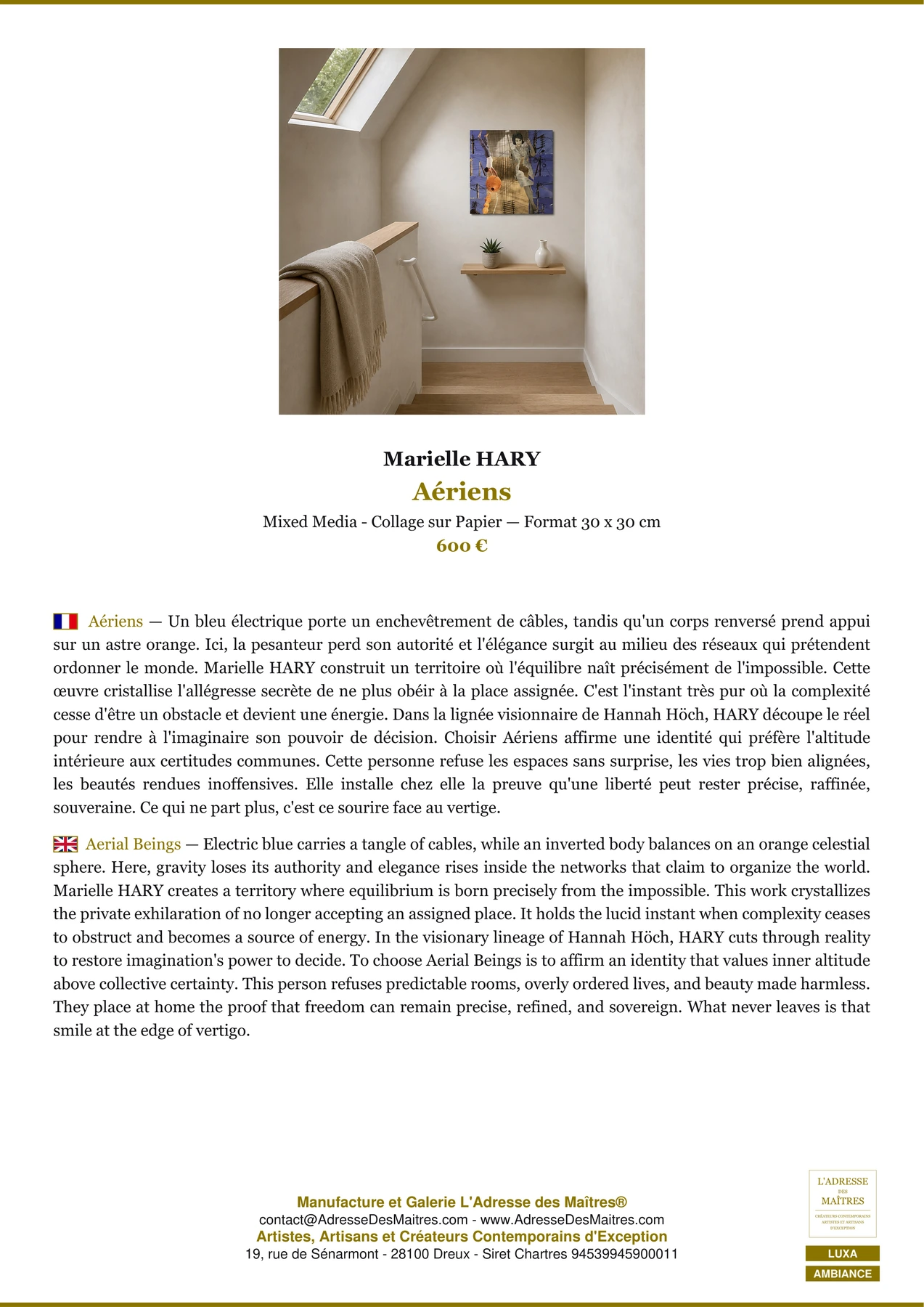 Fiche Premium Ambiance - Aériens - Marielle HARY - L'Adresse des Maîtres®