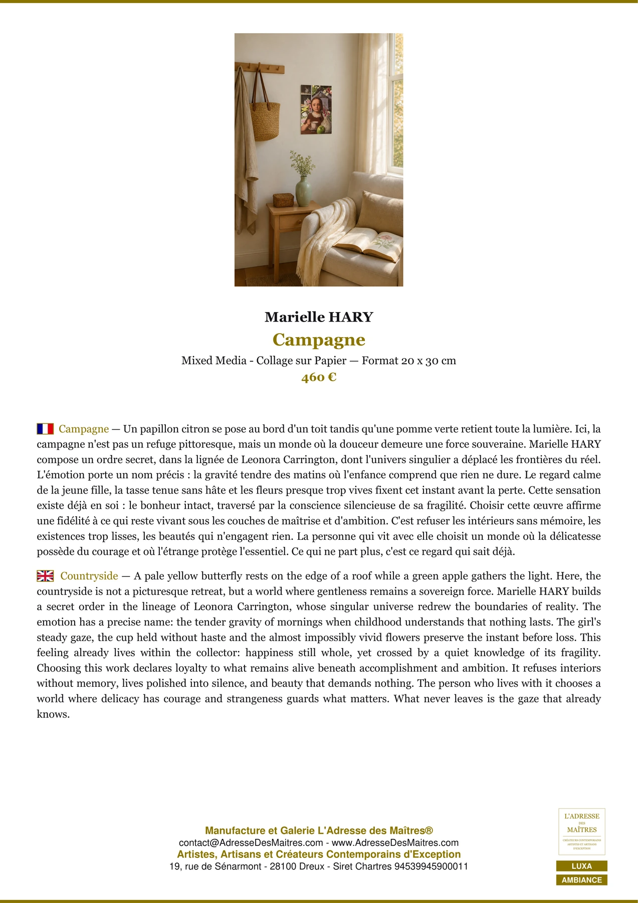 Fiche Premium Ambiance - Campagne - Marielle HARY - L'Adresse des Maîtres®