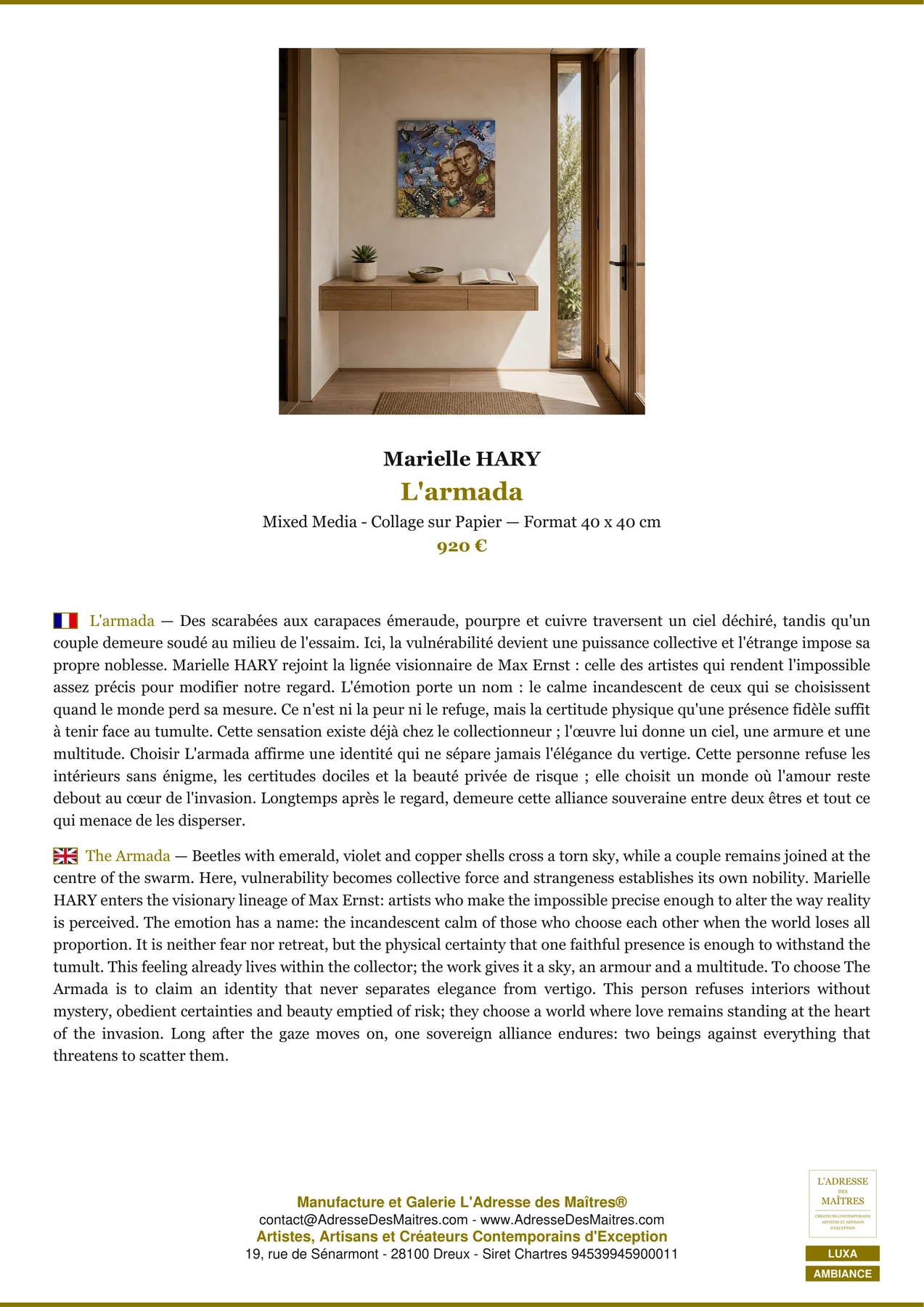 Fiche Premium Ambiance - L'armada - Marielle HARY - L'Adresse des Maîtres®