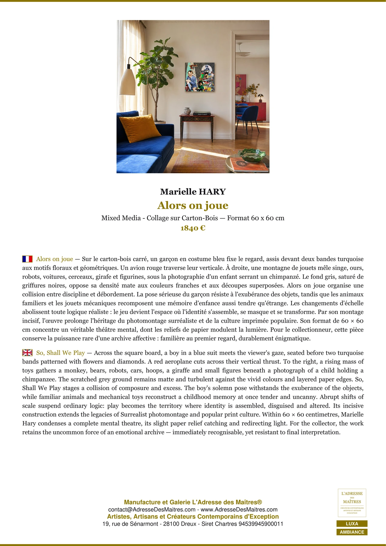 Fiche Premium Ambiance - Alors on joue - Marielle HARY - L'Adresse des Maîtres®