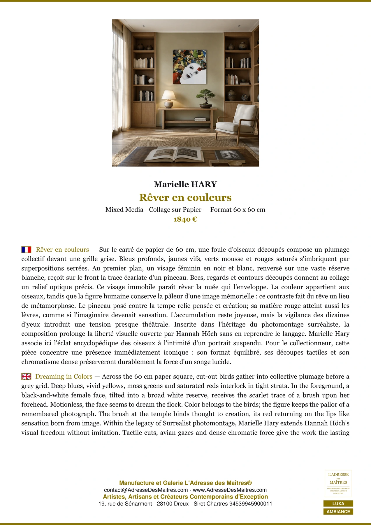 Fiche Premium Ambiance - Rêver en couleurs - Marielle HARY - L'Adresse des Maîtres®