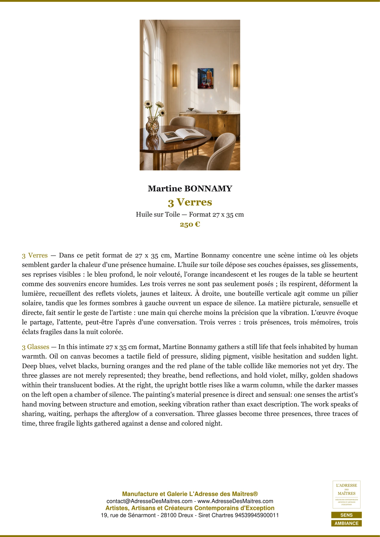 Fiche Premium Ambiance - 3 Verres - Martine BONNAMY - L'Adresse des Maîtres®