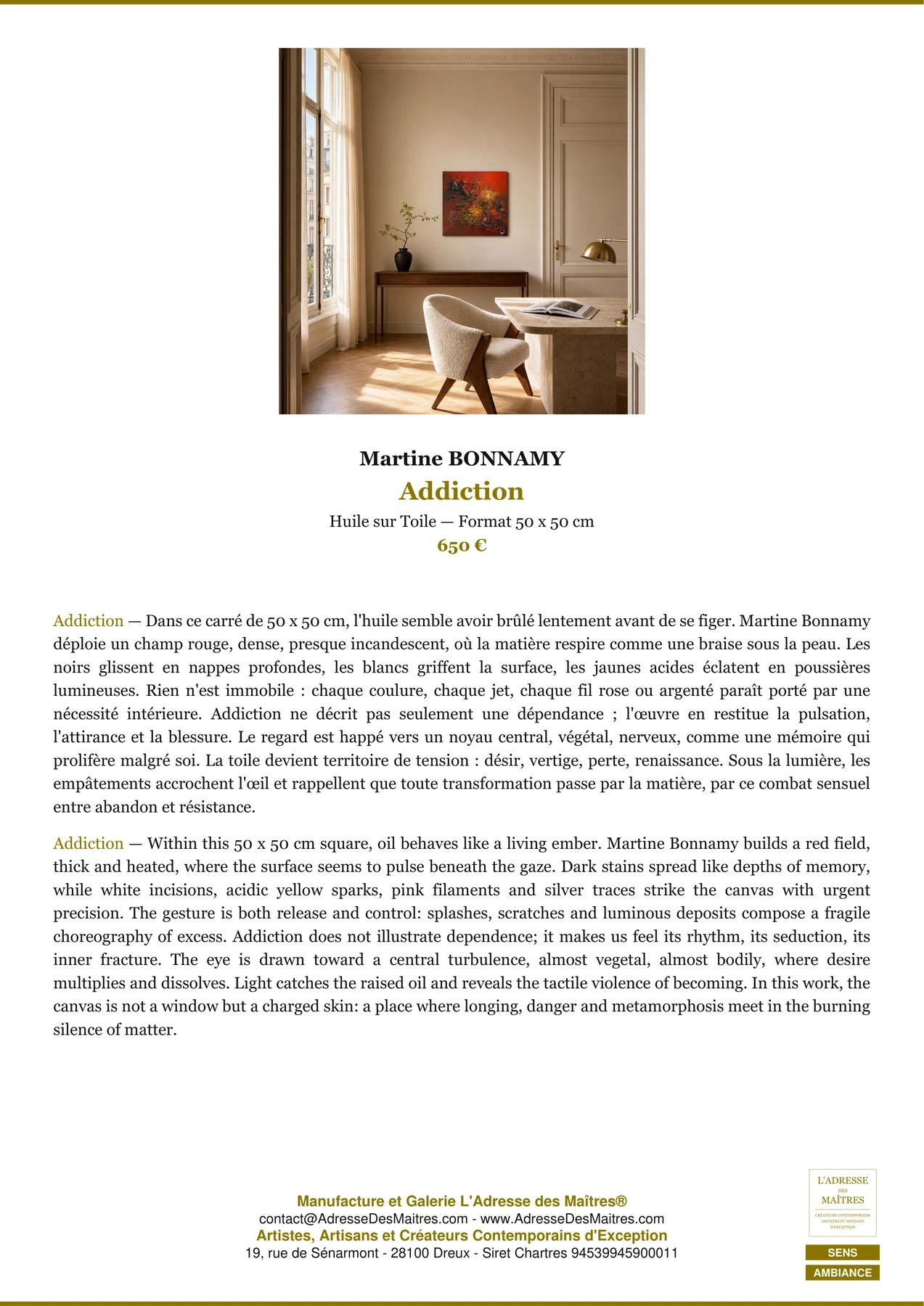 Fiche Premium Ambiance - Addiction - Martine BONNAMY - L'Adresse des Maîtres®