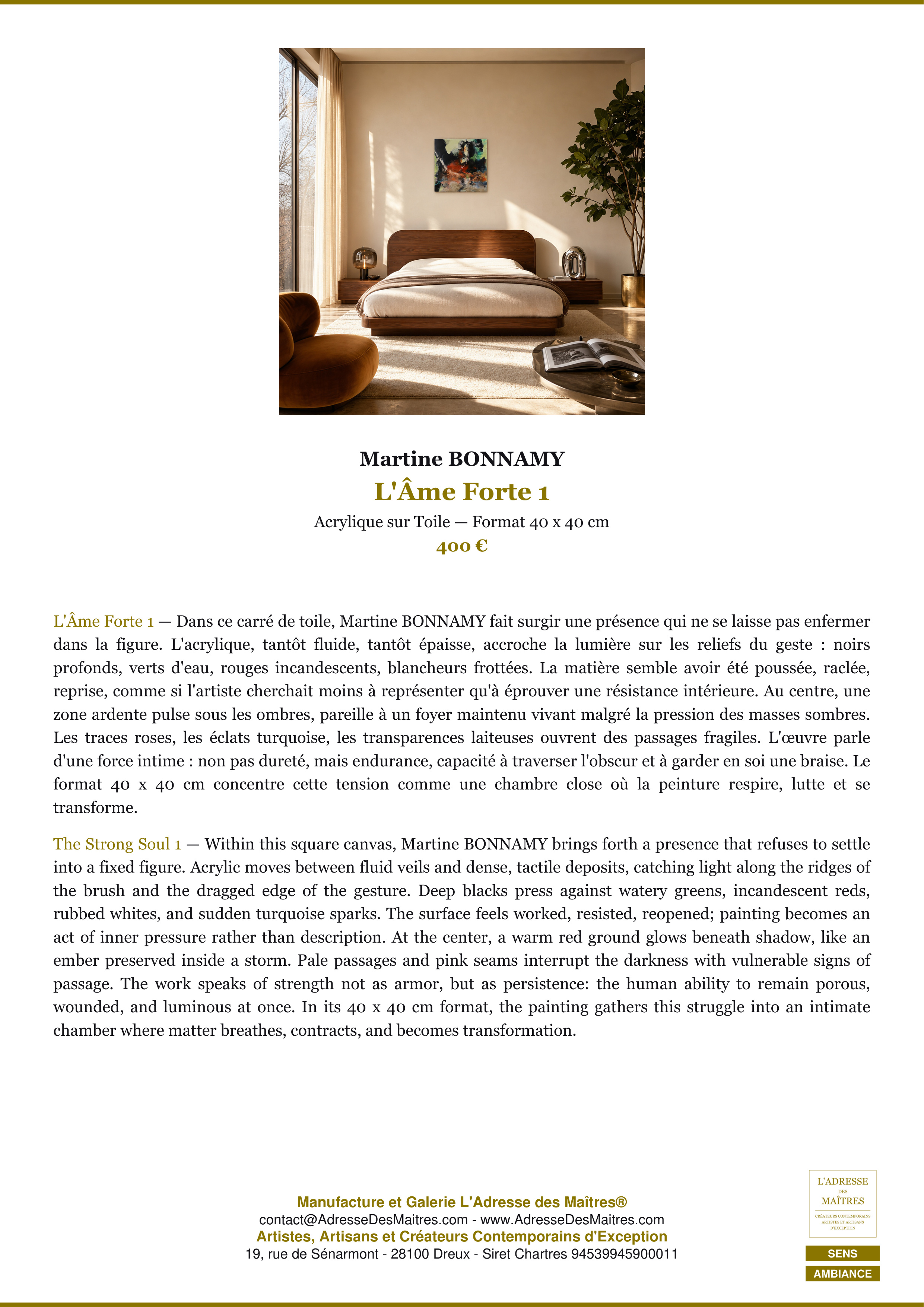 Fiche Premium Ambiance — L'Âme Forte 1 — Martine BONNAMY — L'Adresse des Maîtres®