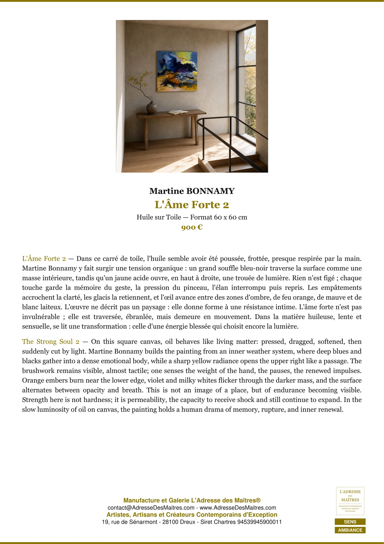 Fiche Premium Ambiance - L'Âme Forte 2 - Martine BONNAMY - L'Adresse des Maîtres®