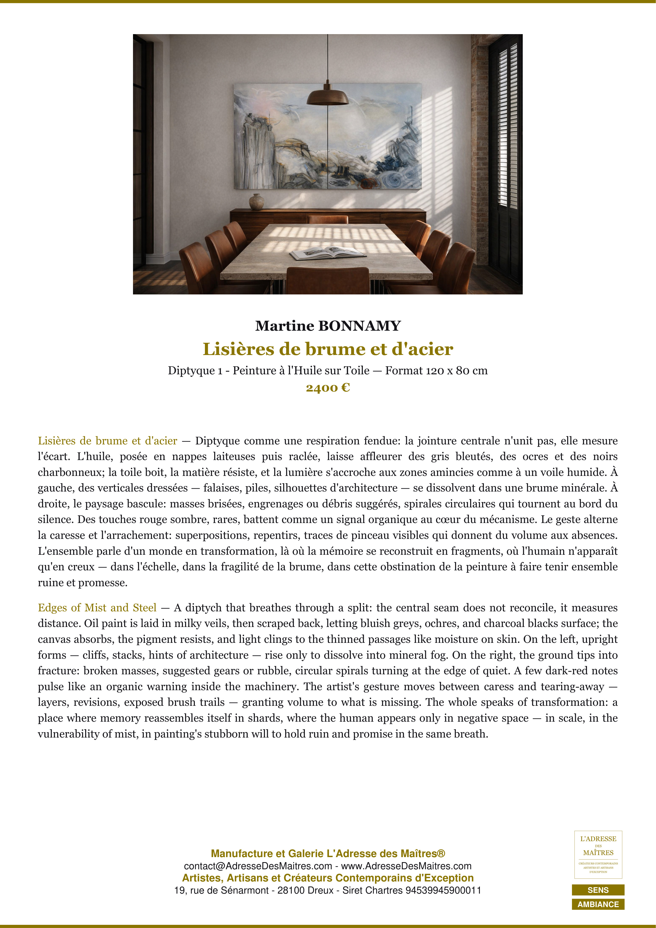 Fiche Premium Ambiance — Lisières de brume et d'acier — Martine BONNAMY — L'Adresse des Maîtres®