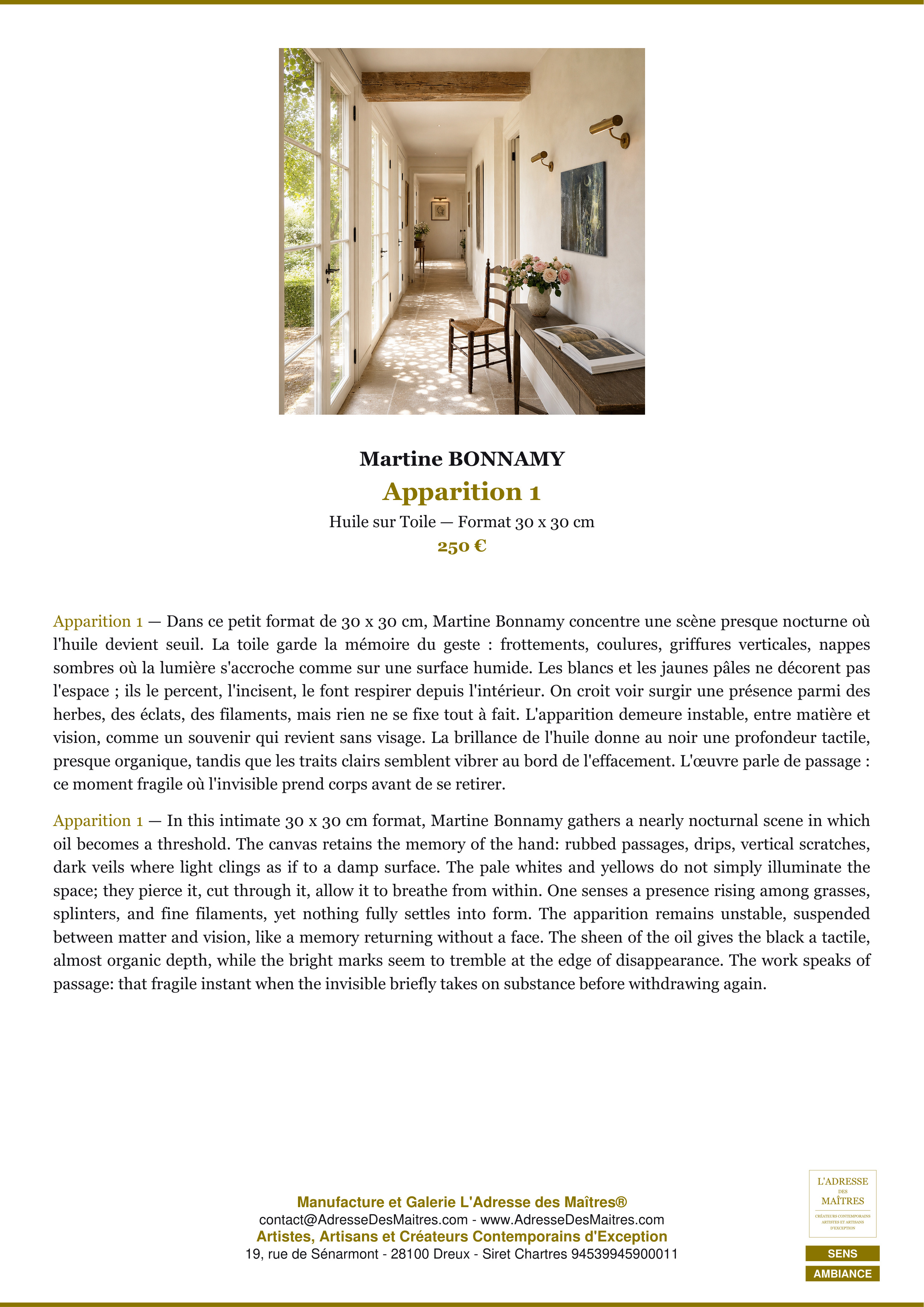 Fiche Premium Ambiance — Apparition 1 — Martine BONNAMY — L'Adresse des Maîtres®