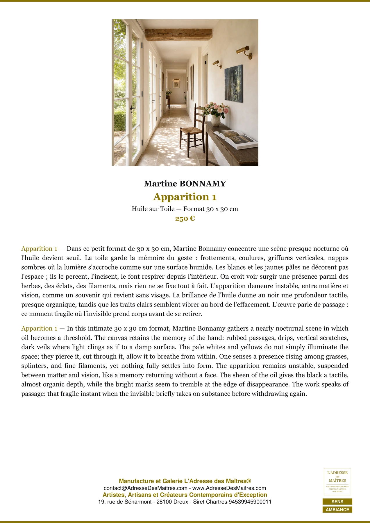 Fiche Premium Ambiance - Apparition 1 - Martine BONNAMY - L'Adresse des Maîtres®