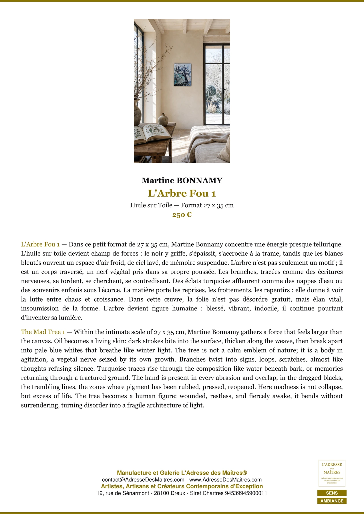 Fiche Premium Ambiance - L'Arbre Fou 1 - Martine BONNAMY - L'Adresse des Maîtres®