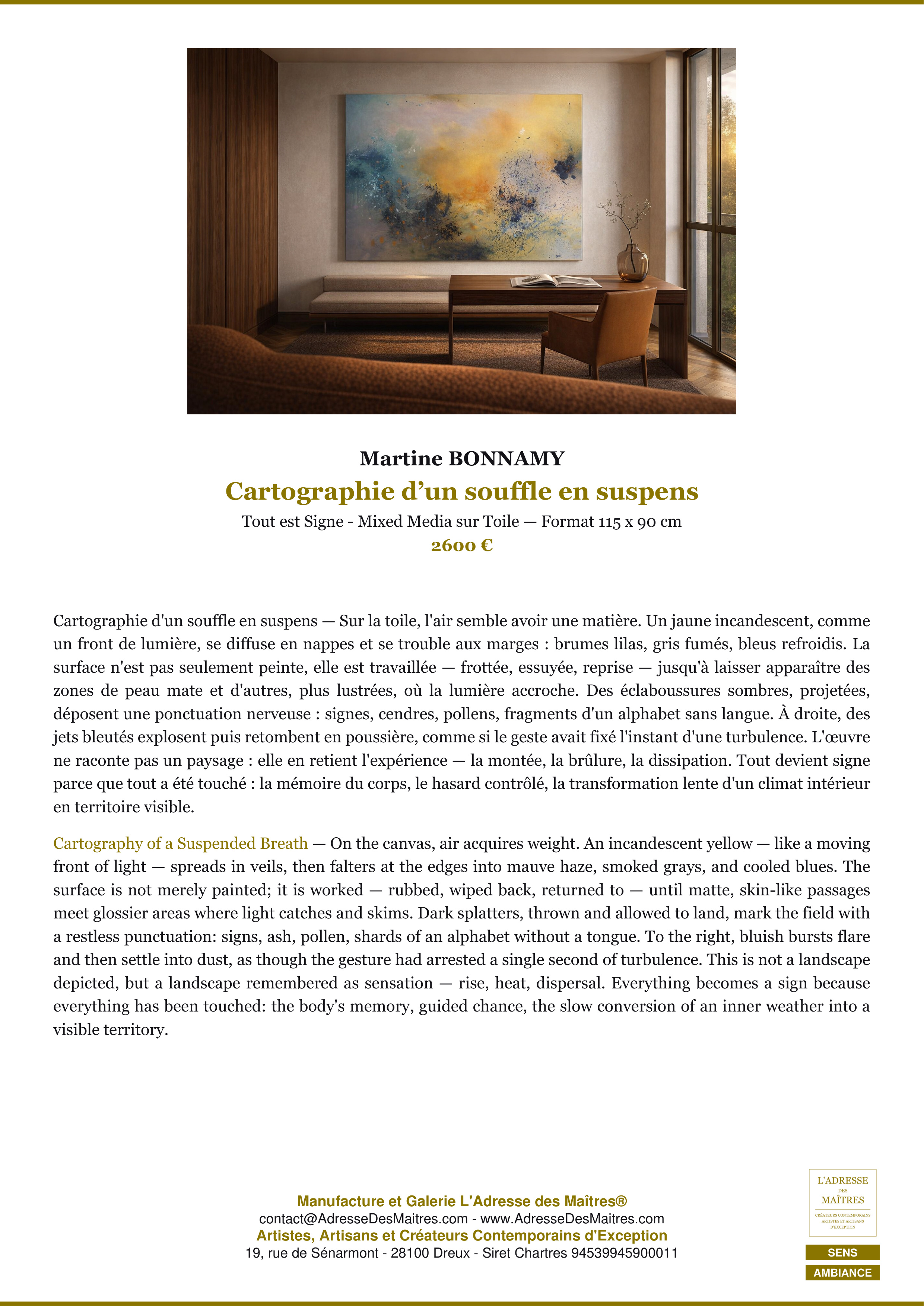 Fiche Premium Ambiance — Cartographie d’un souffle en suspens — Martine BONNAMY — L'Adresse des Maîtres®