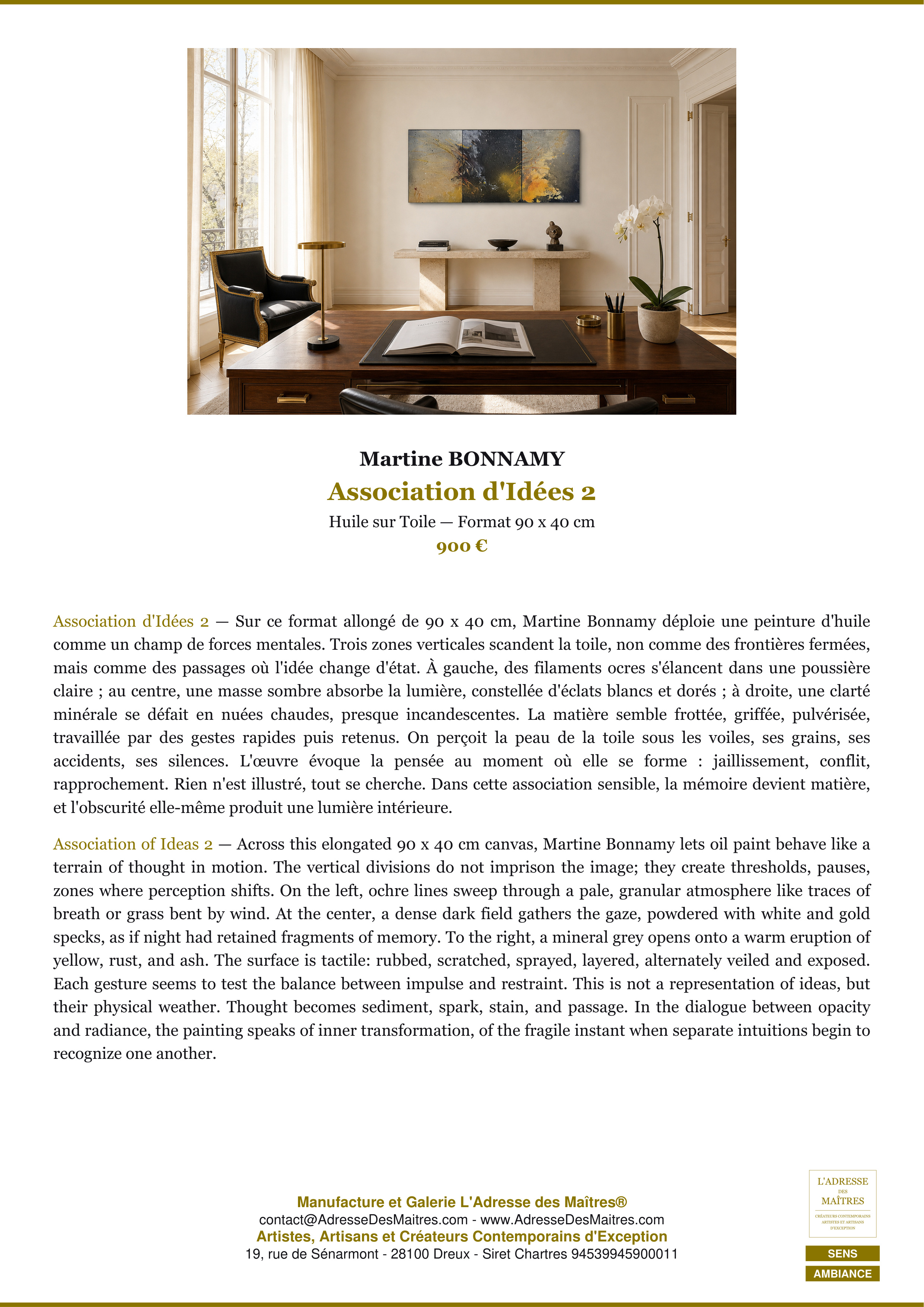 Fiche Premium Ambiance — Association d'Idées 2 — Martine BONNAMY — L'Adresse des Maîtres®