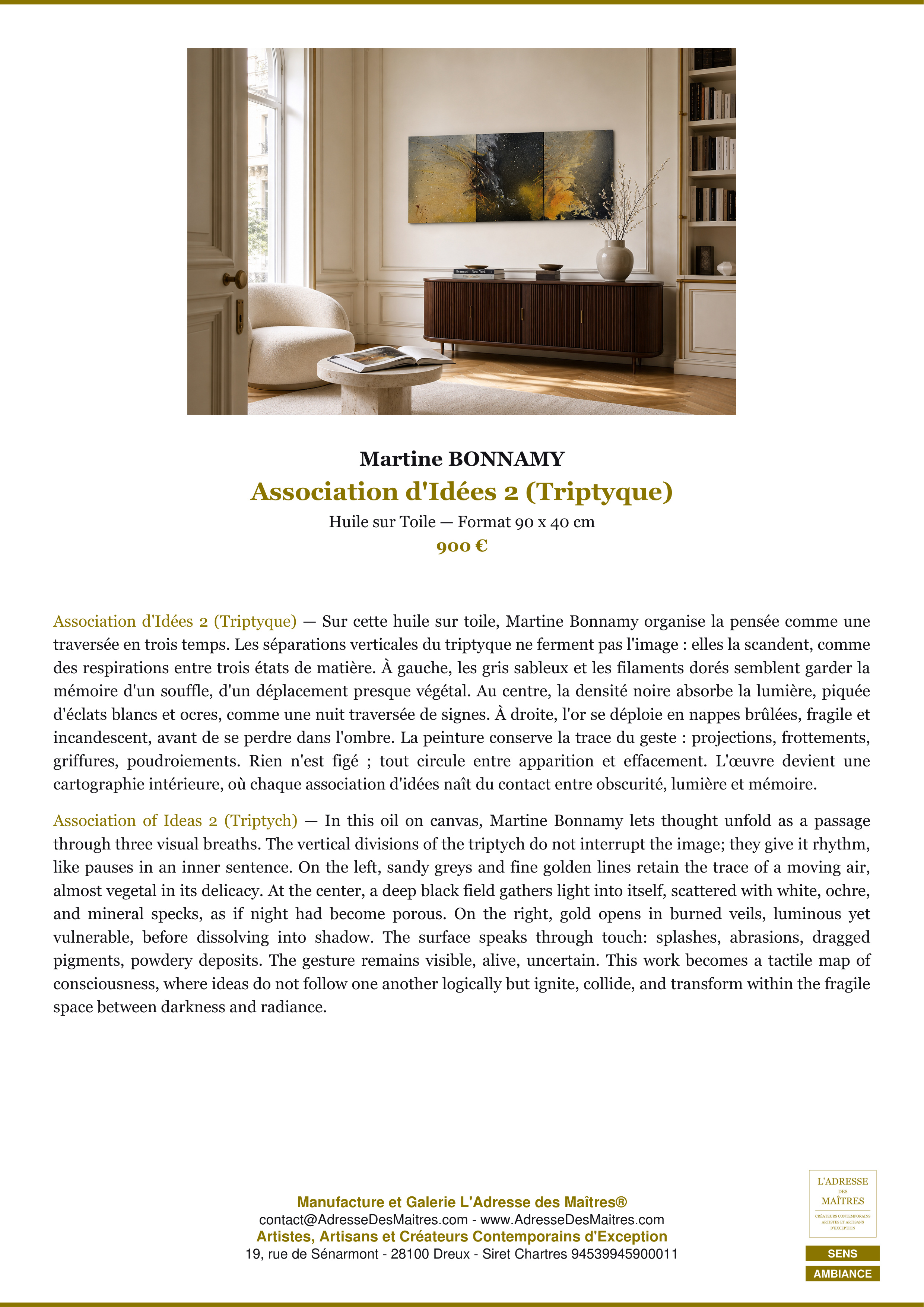 Fiche Premium Ambiance — Association d'Idées 2 (Triptyque) — Martine BONNAMY — L'Adresse des Maîtres®
