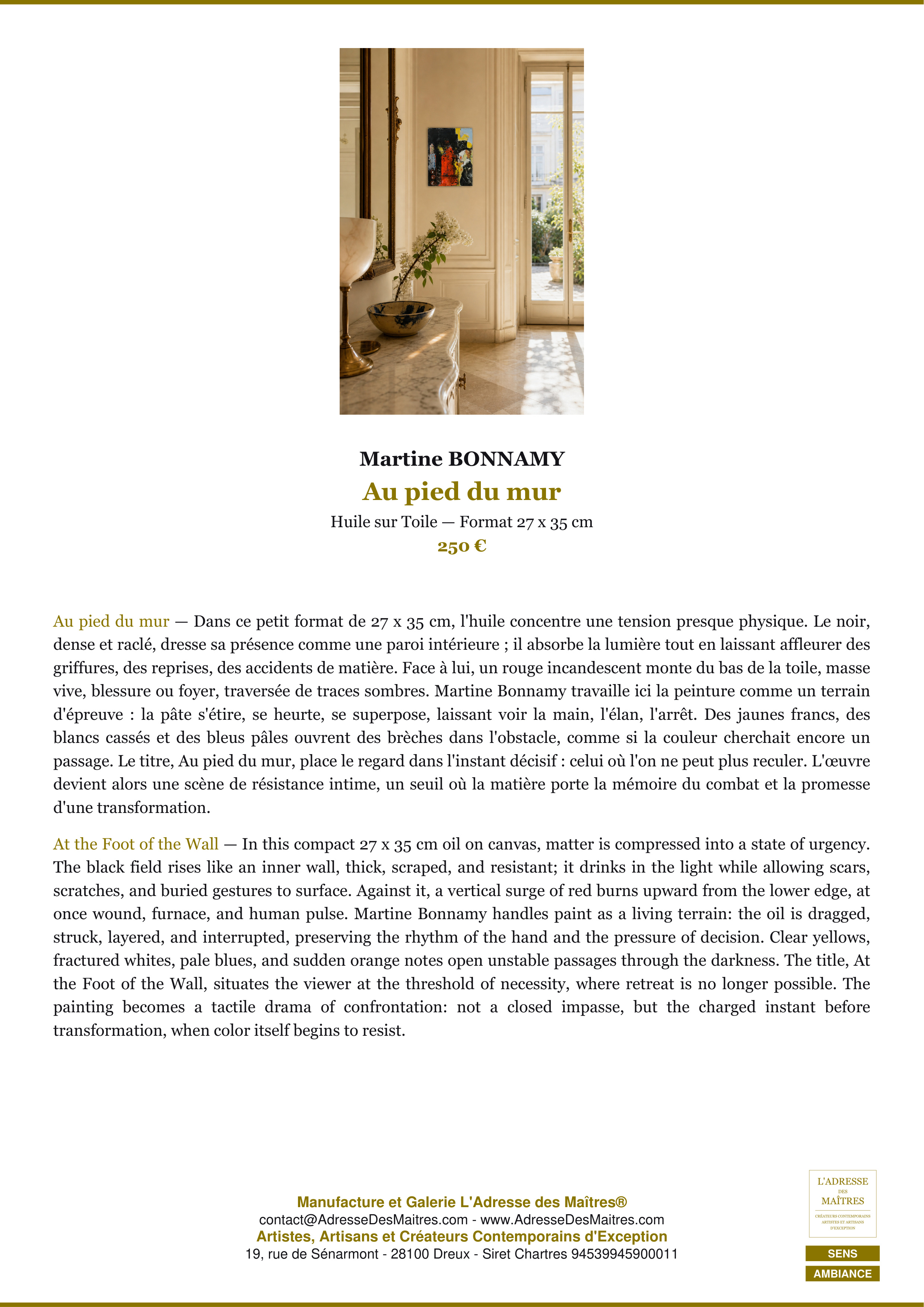 Fiche Premium Ambiance — Au pied du mur — Martine BONNAMY — L'Adresse des Maîtres®