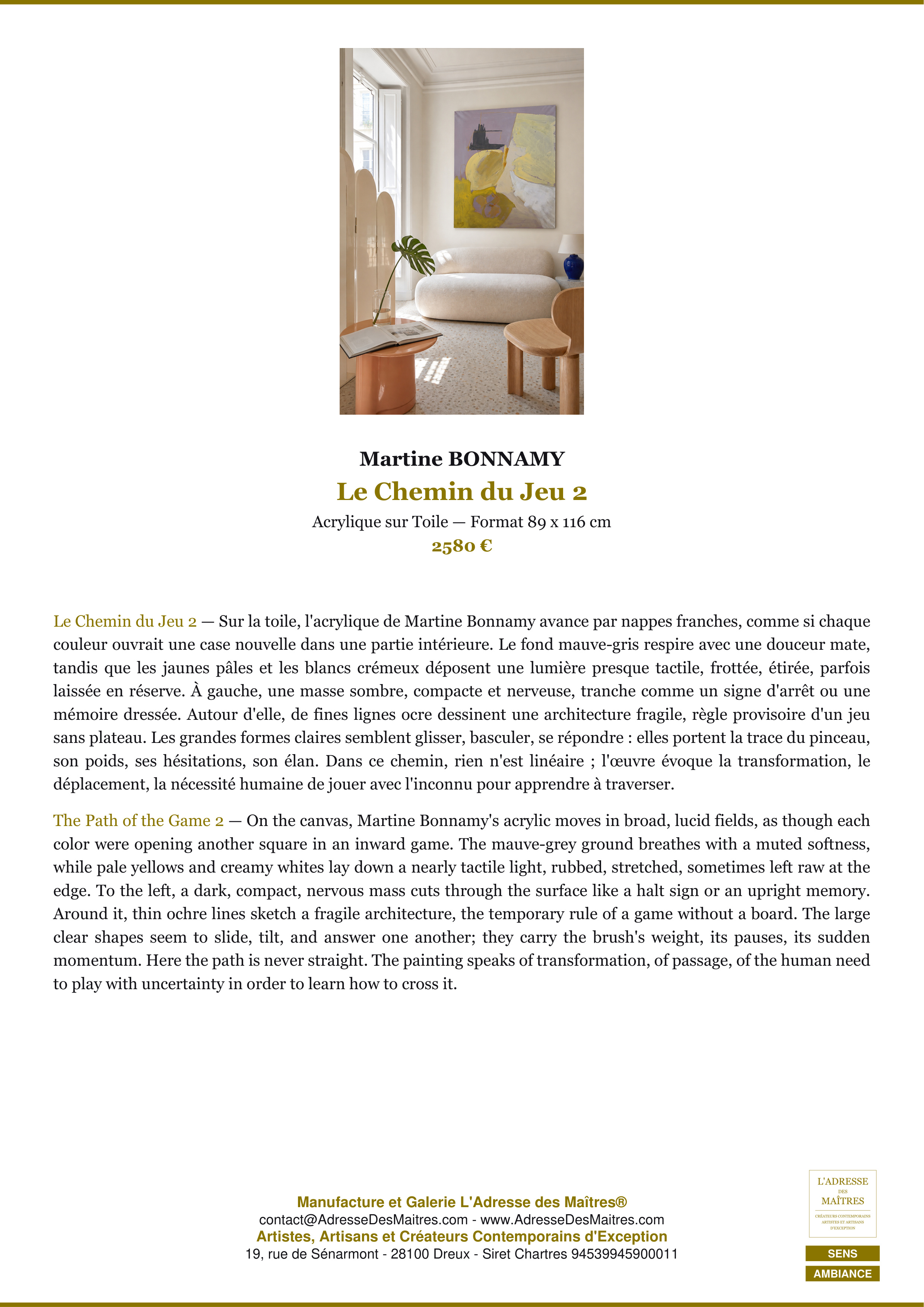 Fiche Premium Ambiance — Le Chemin du Jeu 2 — Martine BONNAMY — L'Adresse des Maîtres®