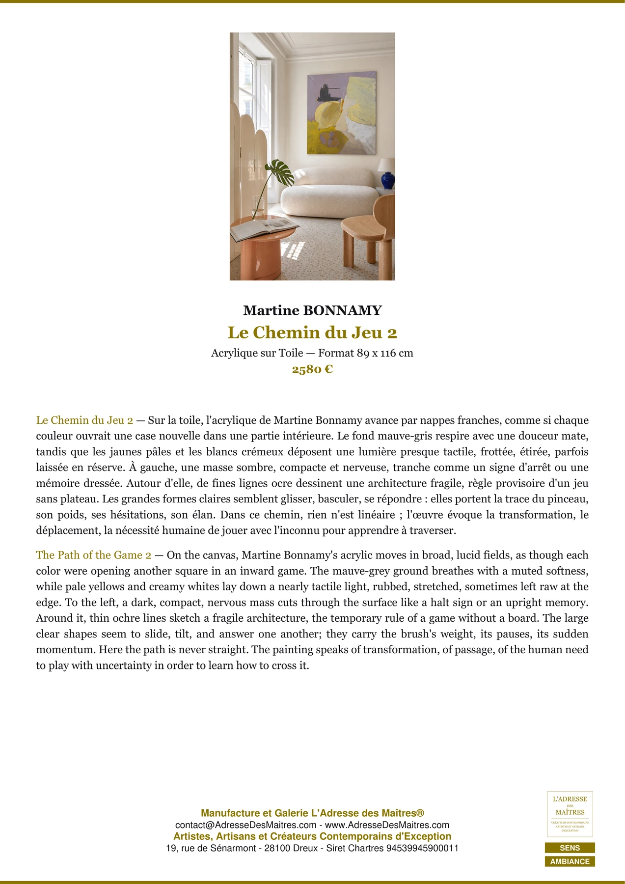 Fiche Premium Ambiance - Le Chemin du Jeu 2 - Martine BONNAMY - L'Adresse des Maîtres®