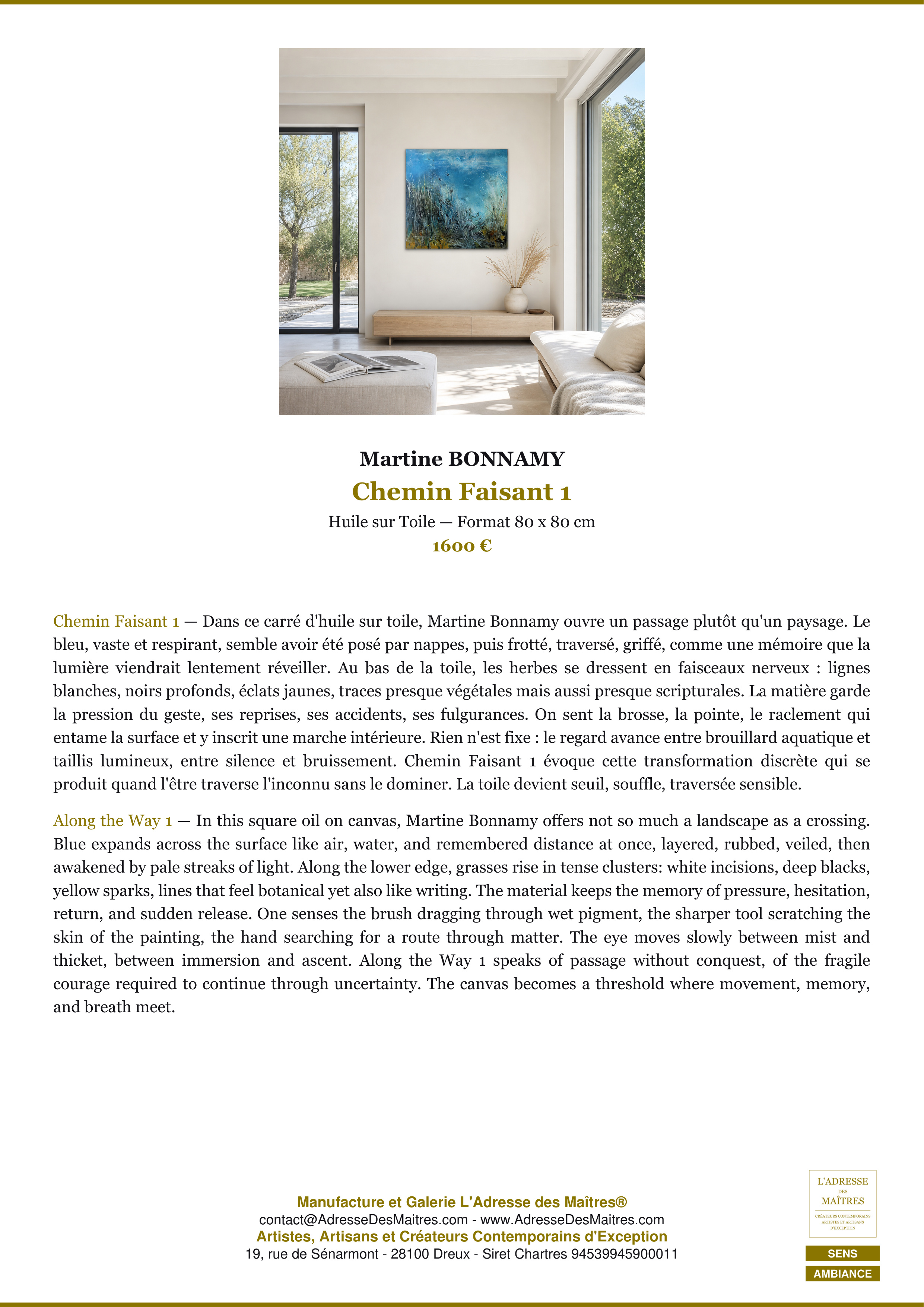 Fiche Premium Ambiance — Chemin Faisant 1 — Martine BONNAMY — L'Adresse des Maîtres®