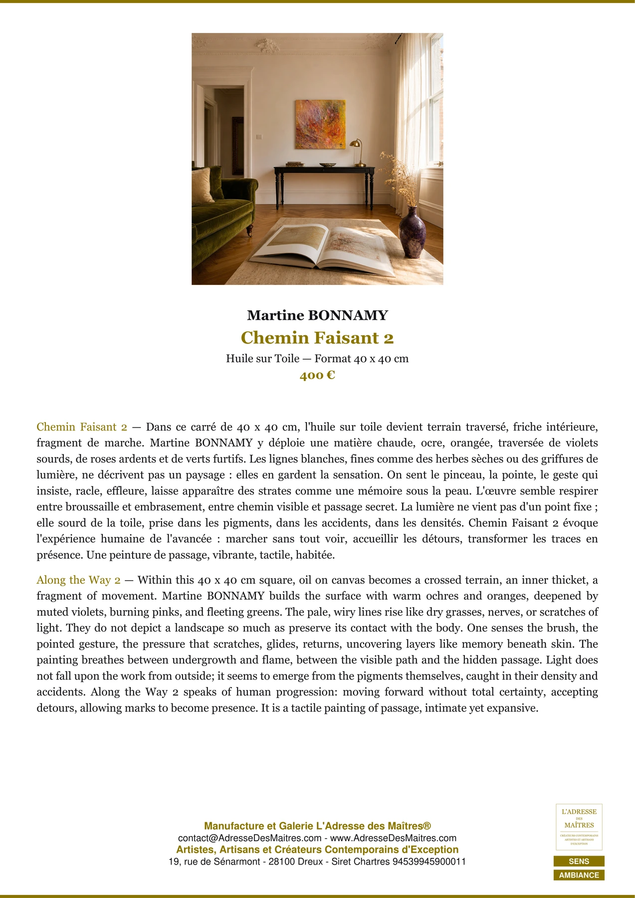 Fiche Premium Ambiance - Chemin Faisant 2 - Martine BONNAMY - L'Adresse des Maîtres®