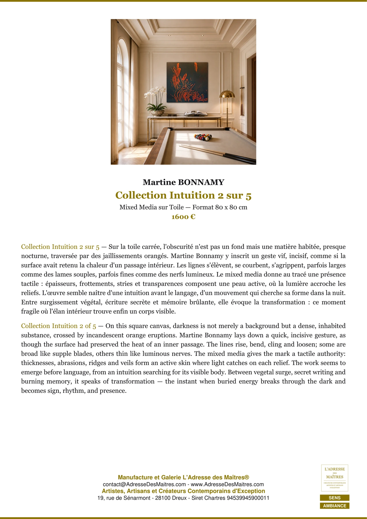 Fiche Premium Ambiance - Collection Intuition 2 sur 5 - Martine BONNAMY - L'Adresse des Maîtres®