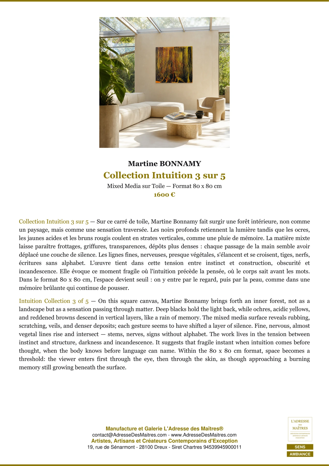 Fiche Premium Ambiance - Collection Intuition 3 sur 5 - Martine BONNAMY - L'Adresse des Maîtres®