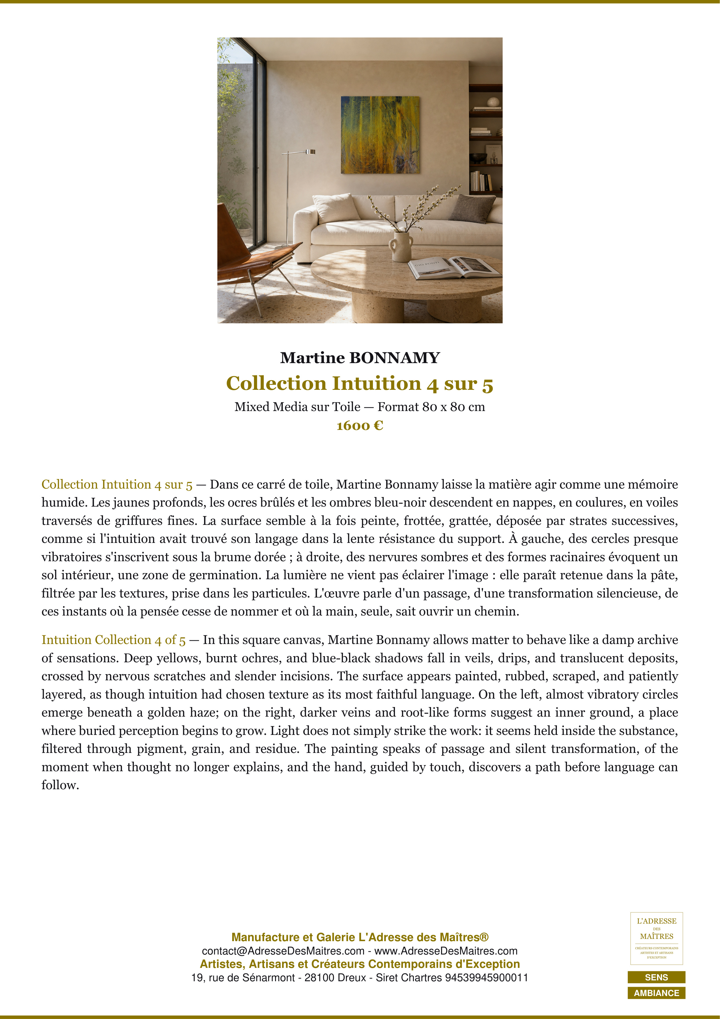 Fiche Premium Ambiance — Collection Intuition 4 sur 5 — Martine BONNAMY — L'Adresse des Maîtres®