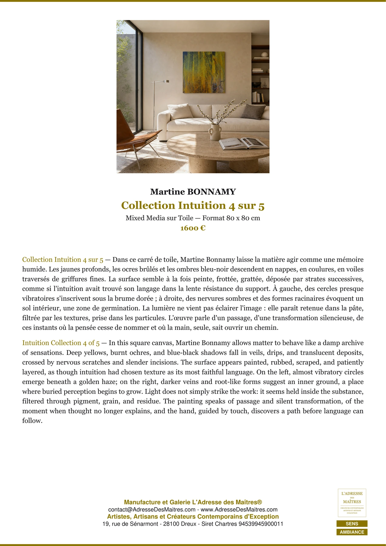 Fiche Premium Ambiance - Collection Intuition 4 sur 5 - Martine BONNAMY - L'Adresse des Maîtres®