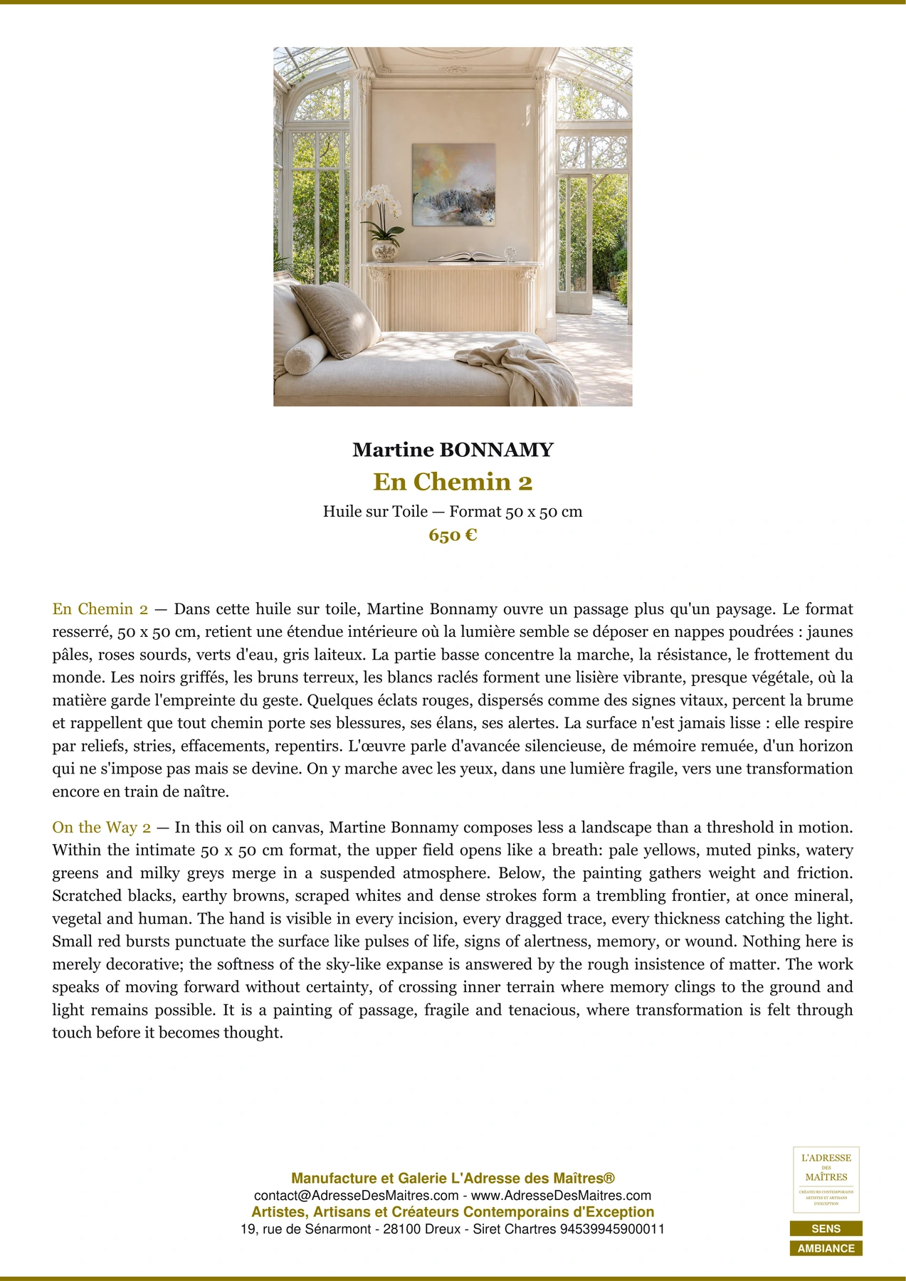 Fiche Premium Ambiance - En Chemin 2 - Martine BONNAMY - L'Adresse des Maîtres®