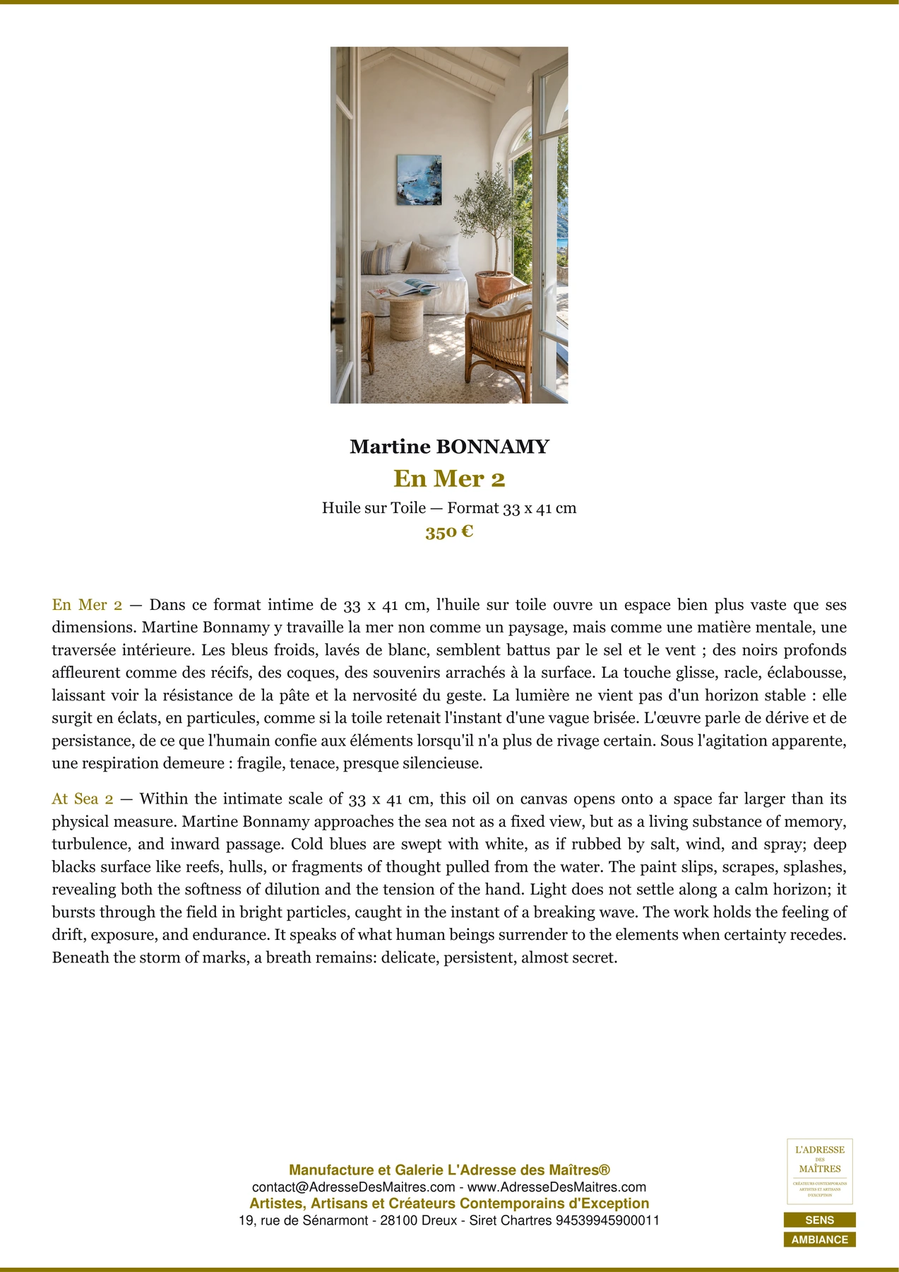 Fiche Premium Ambiance - En Mer 2 - Martine BONNAMY - L'Adresse des Maîtres®