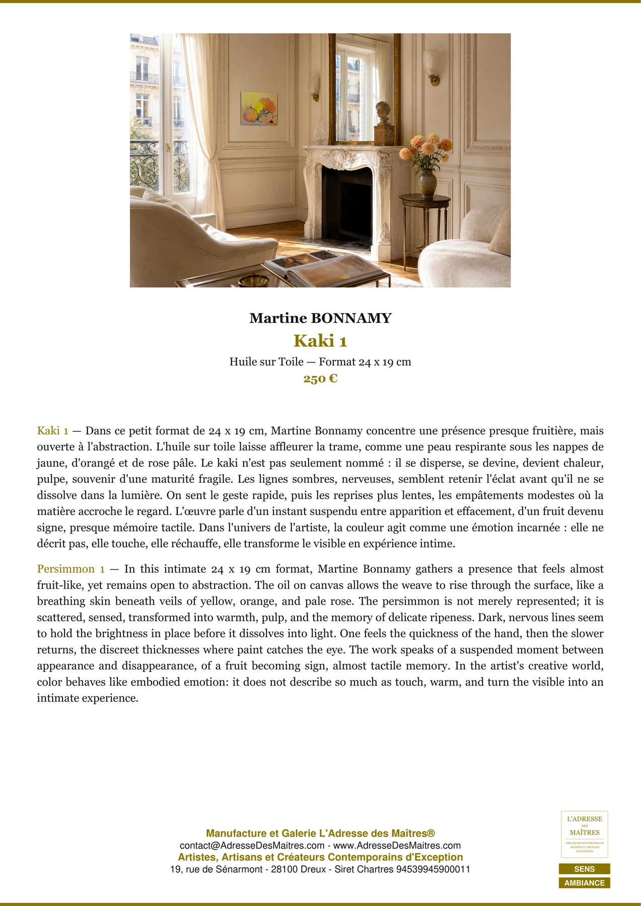 Fiche Premium Ambiance - Kaki 1 - Martine BONNAMY - L'Adresse des Maîtres®