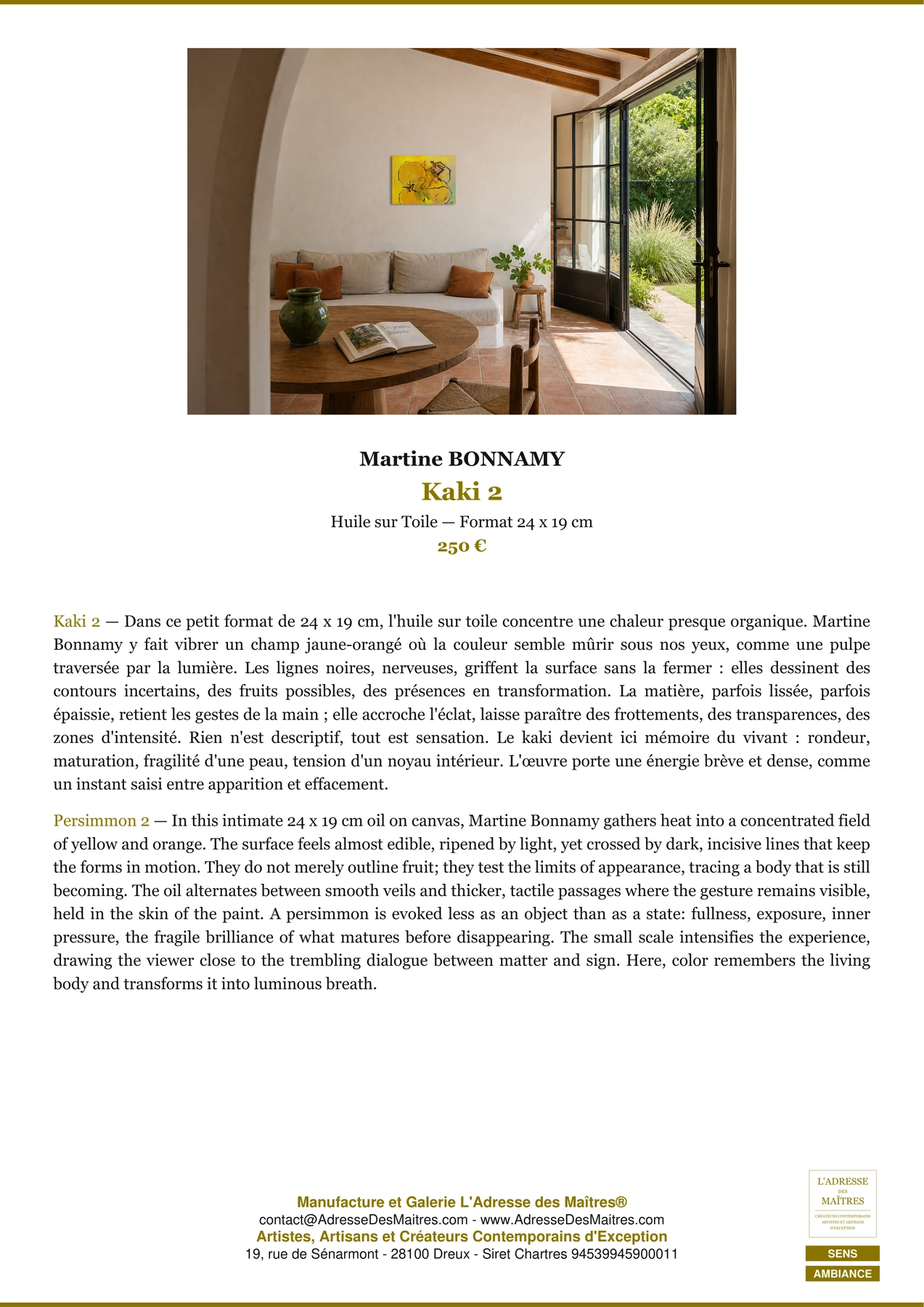 Fiche Premium Ambiance - Kaki 2 - Martine BONNAMY - L'Adresse des Maîtres®