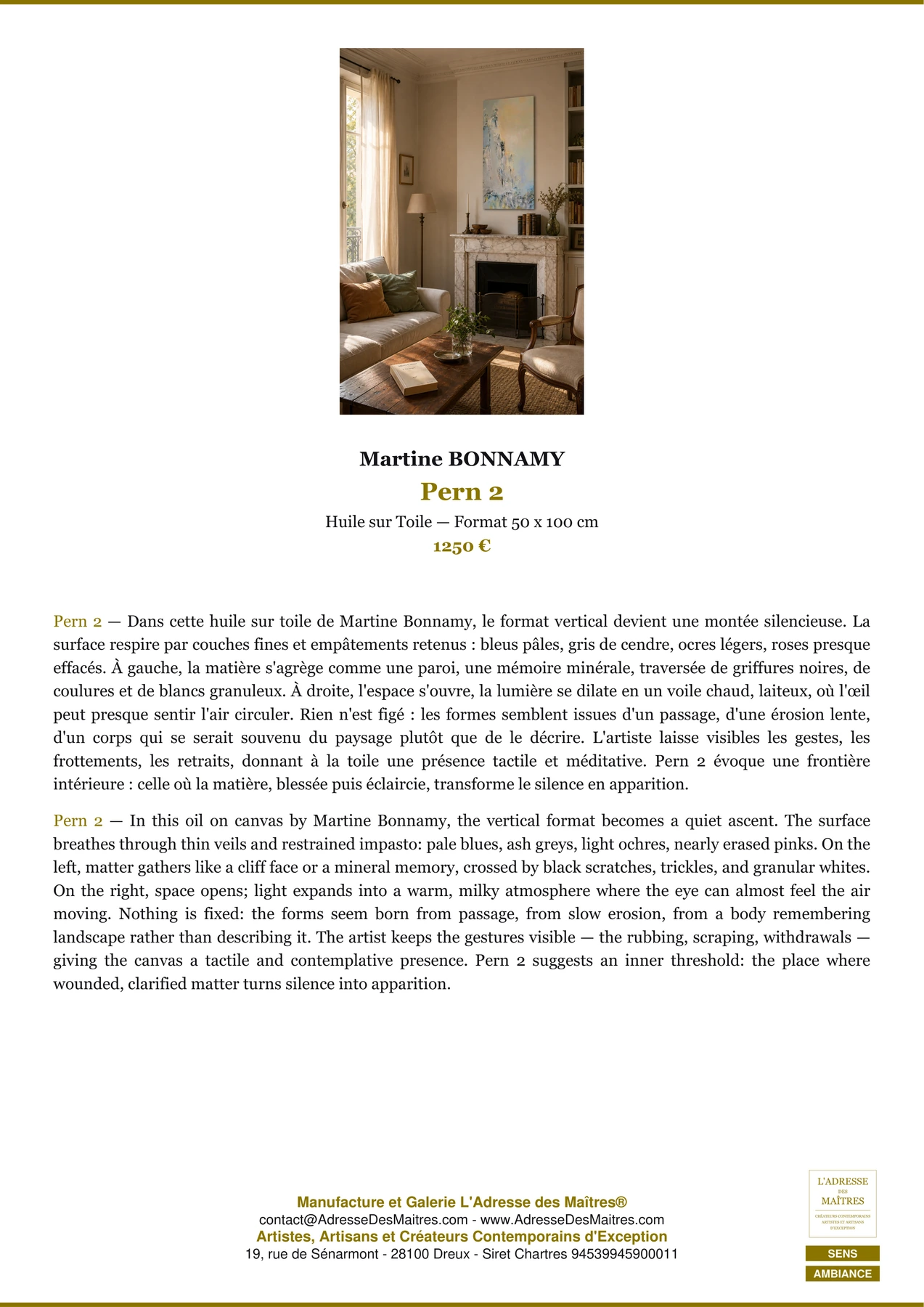 Fiche Premium Ambiance - Pern 2 - Martine BONNAMY - L'Adresse des Maîtres®