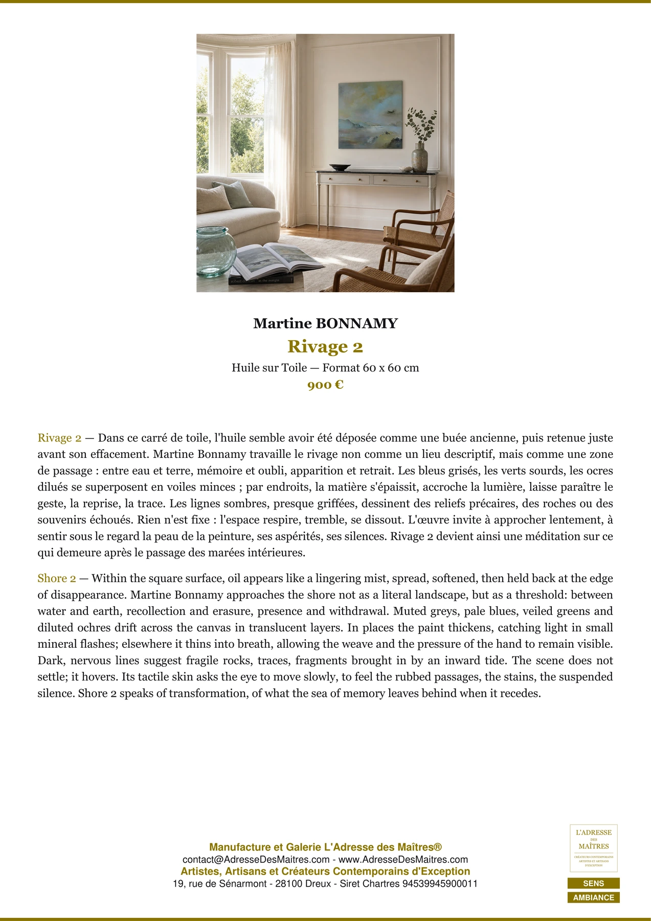 Fiche Premium Ambiance - Rivage 2 - Martine BONNAMY - L'Adresse des Maîtres®