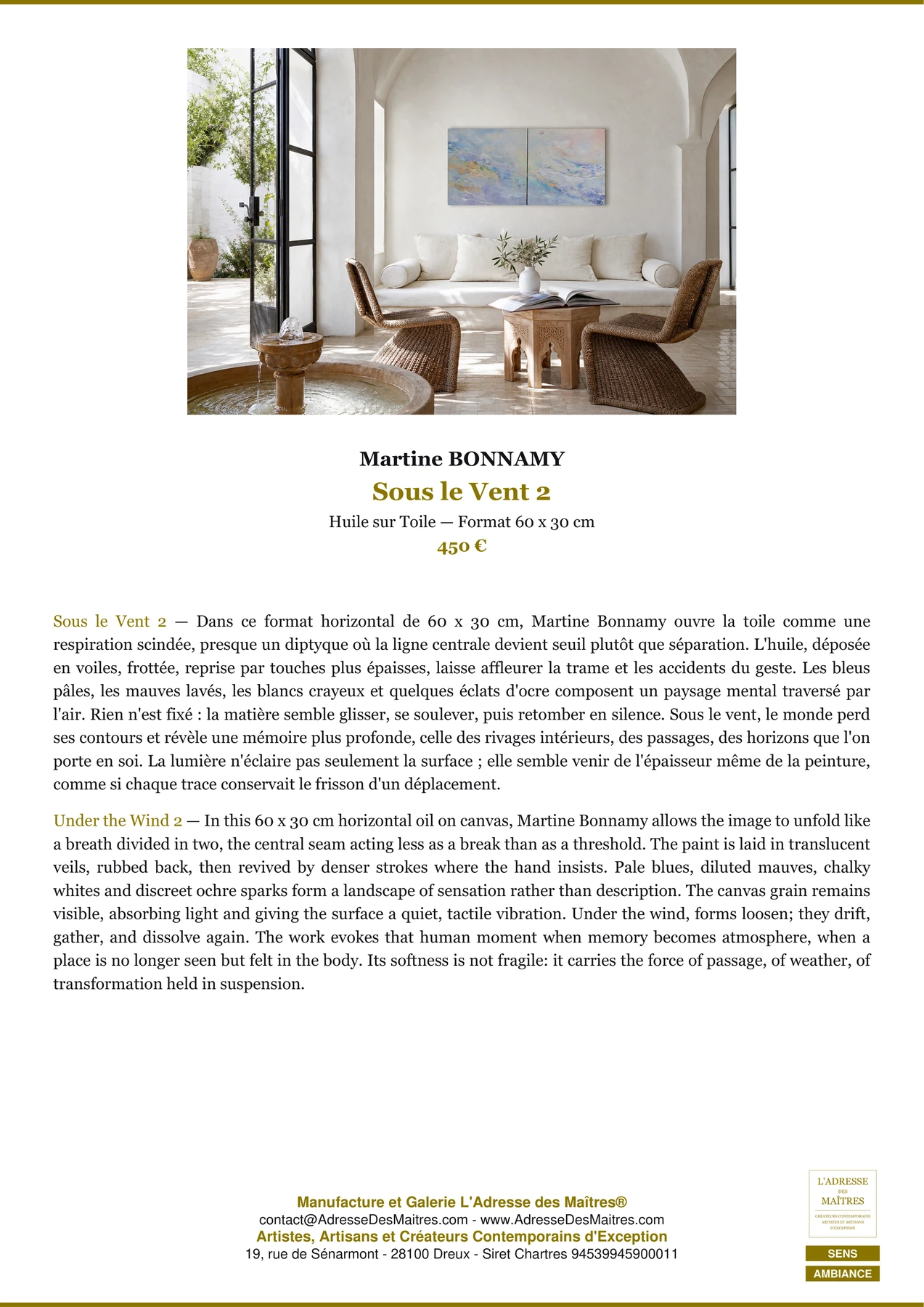 Fiche Premium Ambiance - Sous le Vent 2 - Martine BONNAMY - L'Adresse des Maîtres®