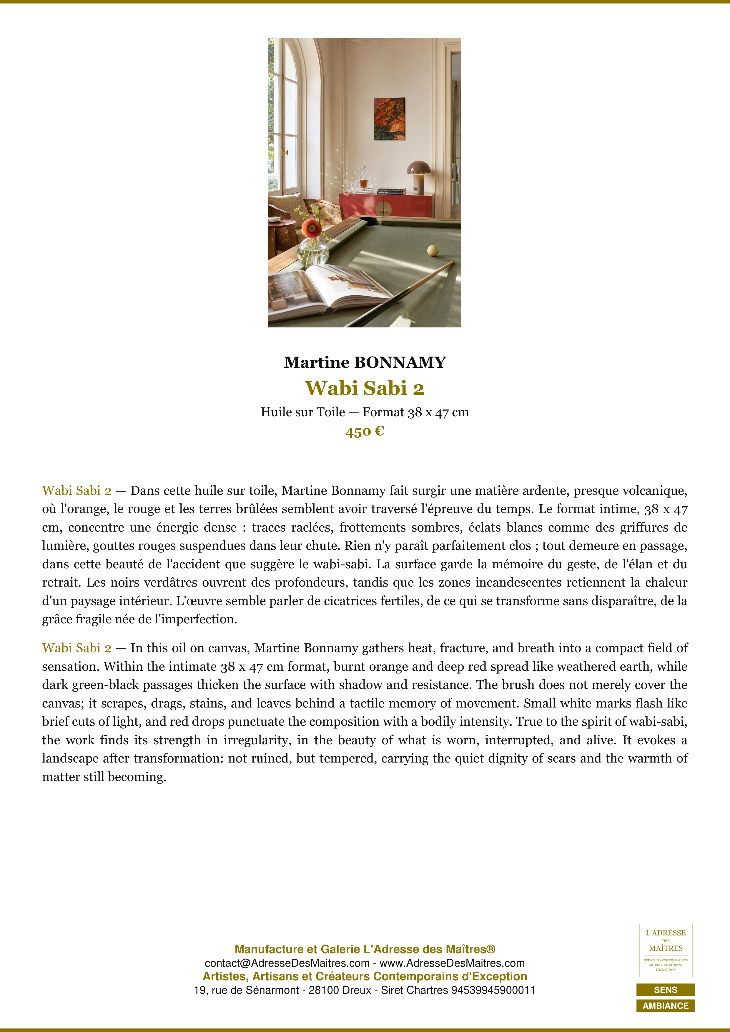 Fiche Premium Ambiance — Wabi Sabi 2 — Martine BONNAMY — L'Adresse des Maîtres®
