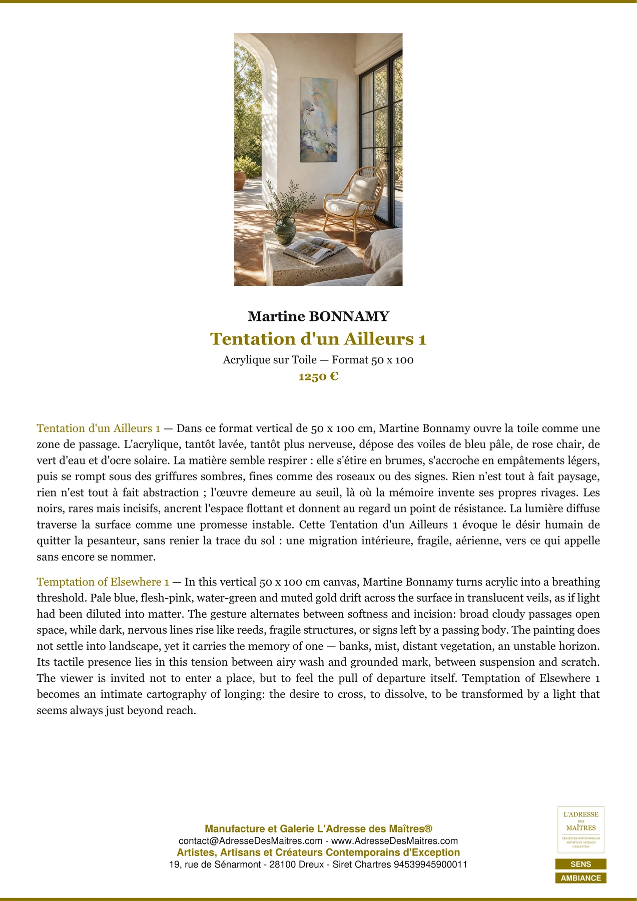 Fiche Premium Ambiance - Tentation d'un Ailleurs 1 - Martine BONNAMY - L'Adresse des Maîtres®