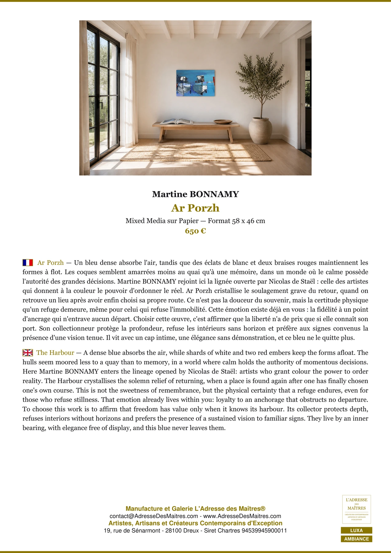 Fiche Premium Ambiance - Ar Porzh - Martine BONNAMY - L'Adresse des Maîtres®