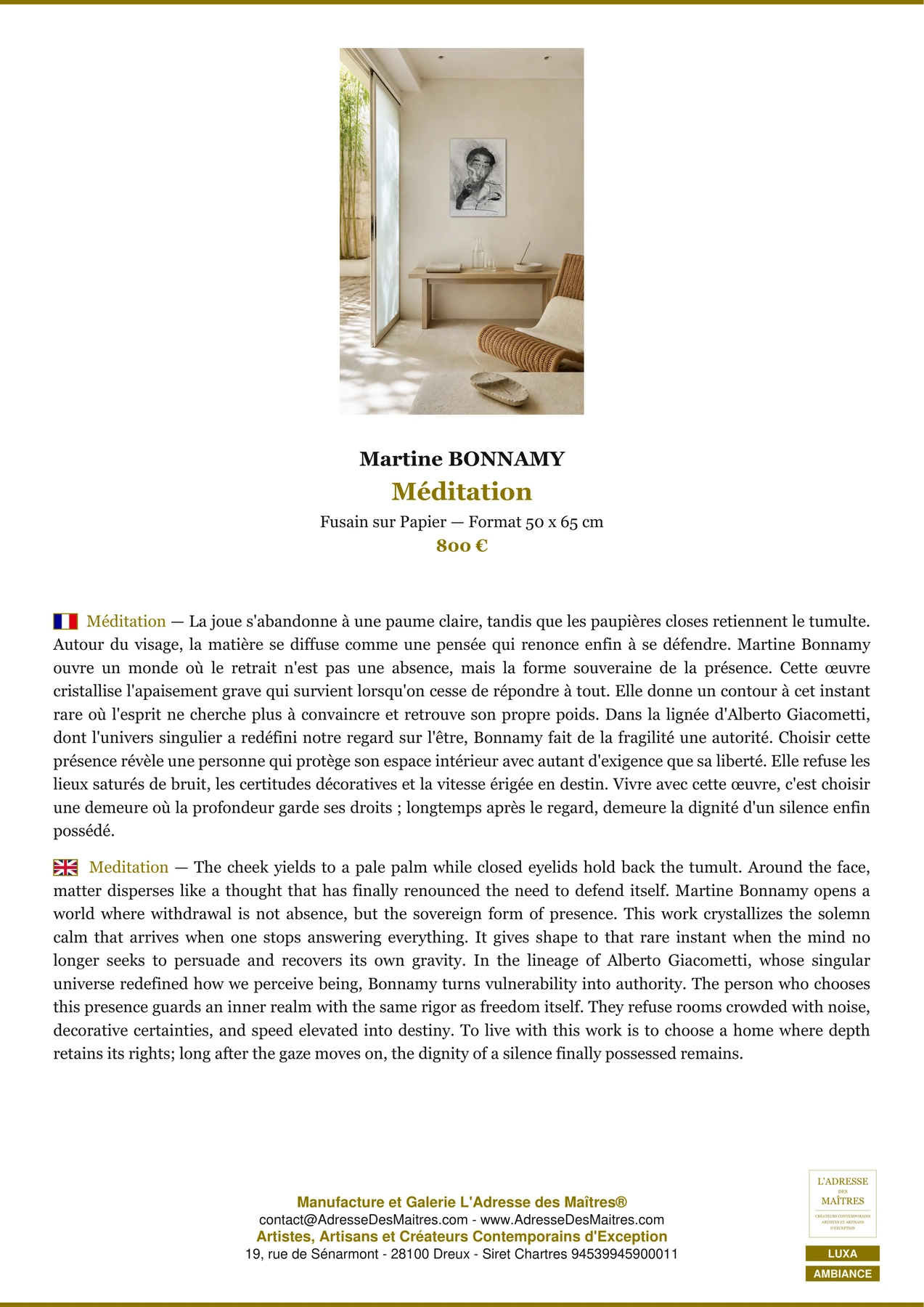 Fiche Premium Ambiance - Méditation - Martine BONNAMY - L'Adresse des Maîtres®