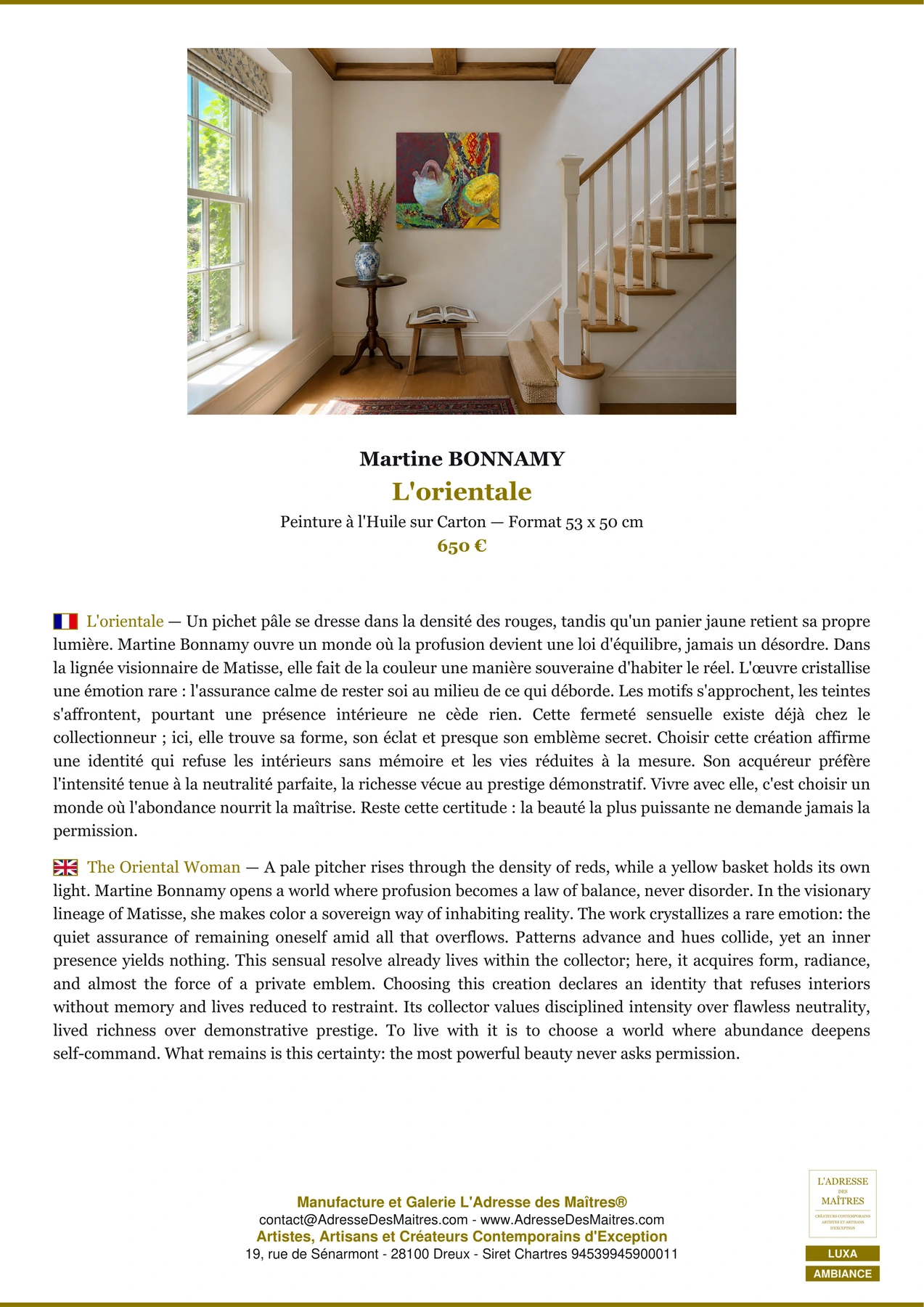 Fiche Premium Ambiance - L'orientale - Martine BONNAMY - L'Adresse des Maîtres®
