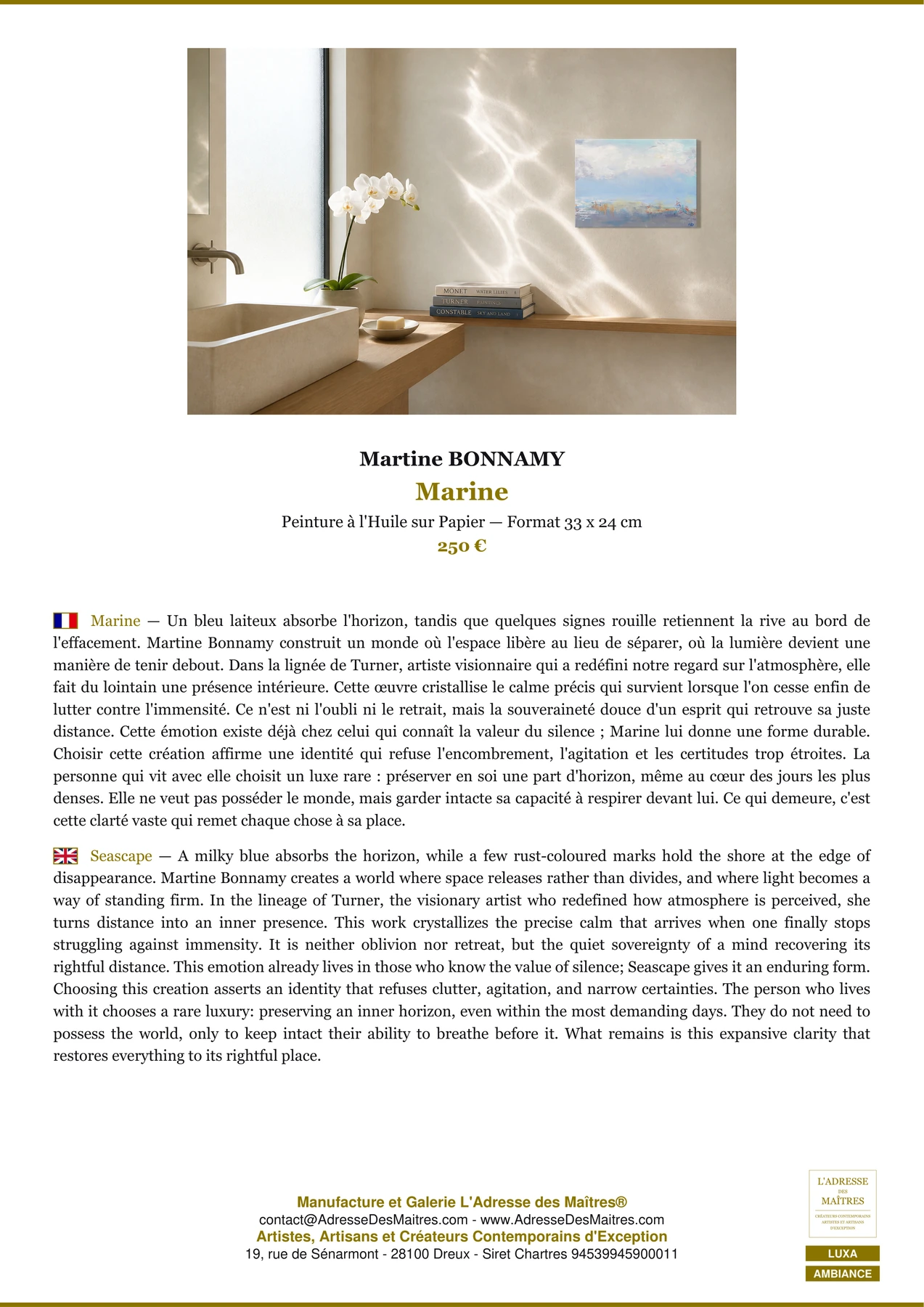 Fiche Premium Ambiance - Marine - Martine BONNAMY - L'Adresse des Maîtres®