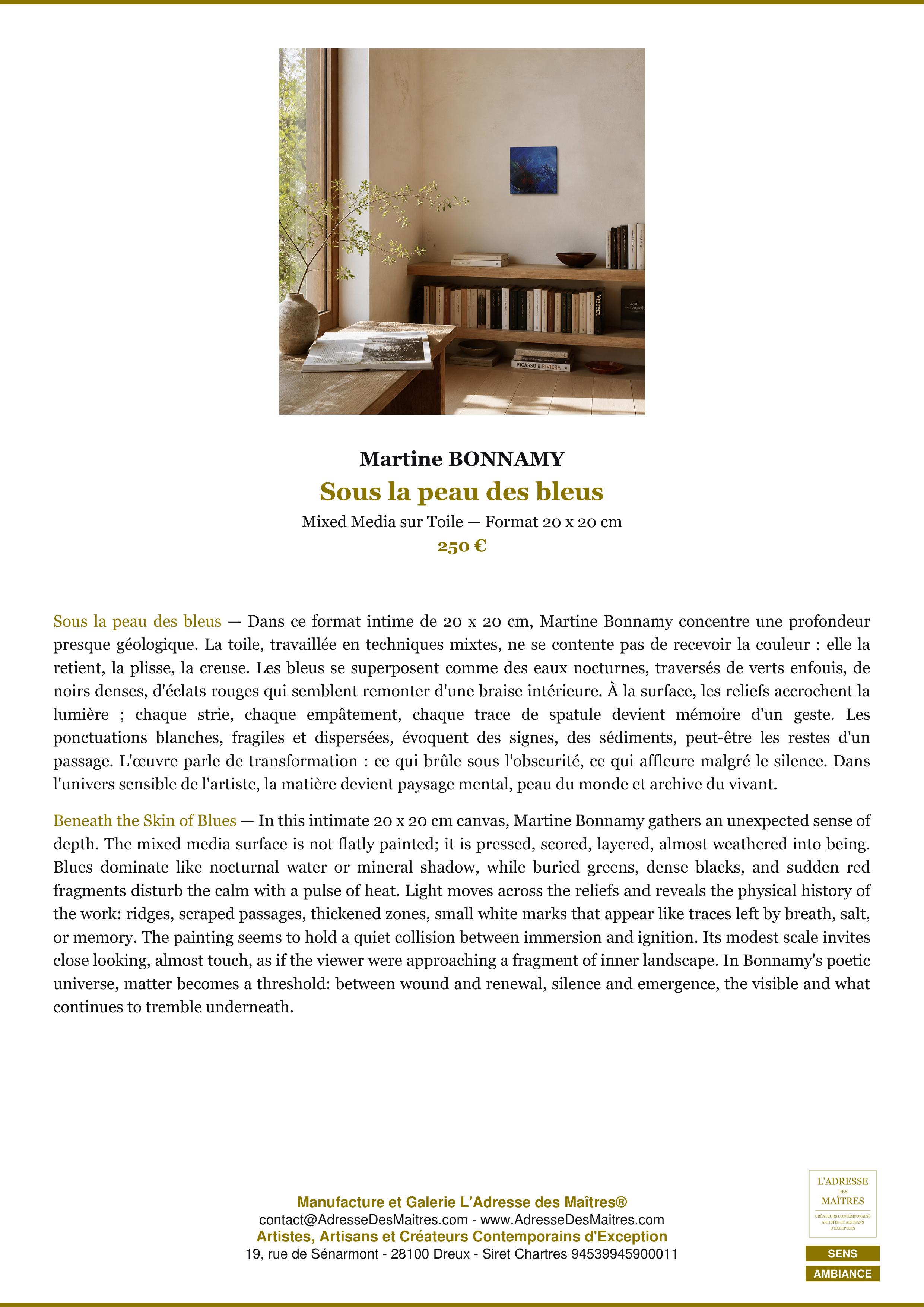 Fiche Premium Ambiance — Sous la peau des bleus — Martine BONNAMY — L'Adresse des Maîtres®