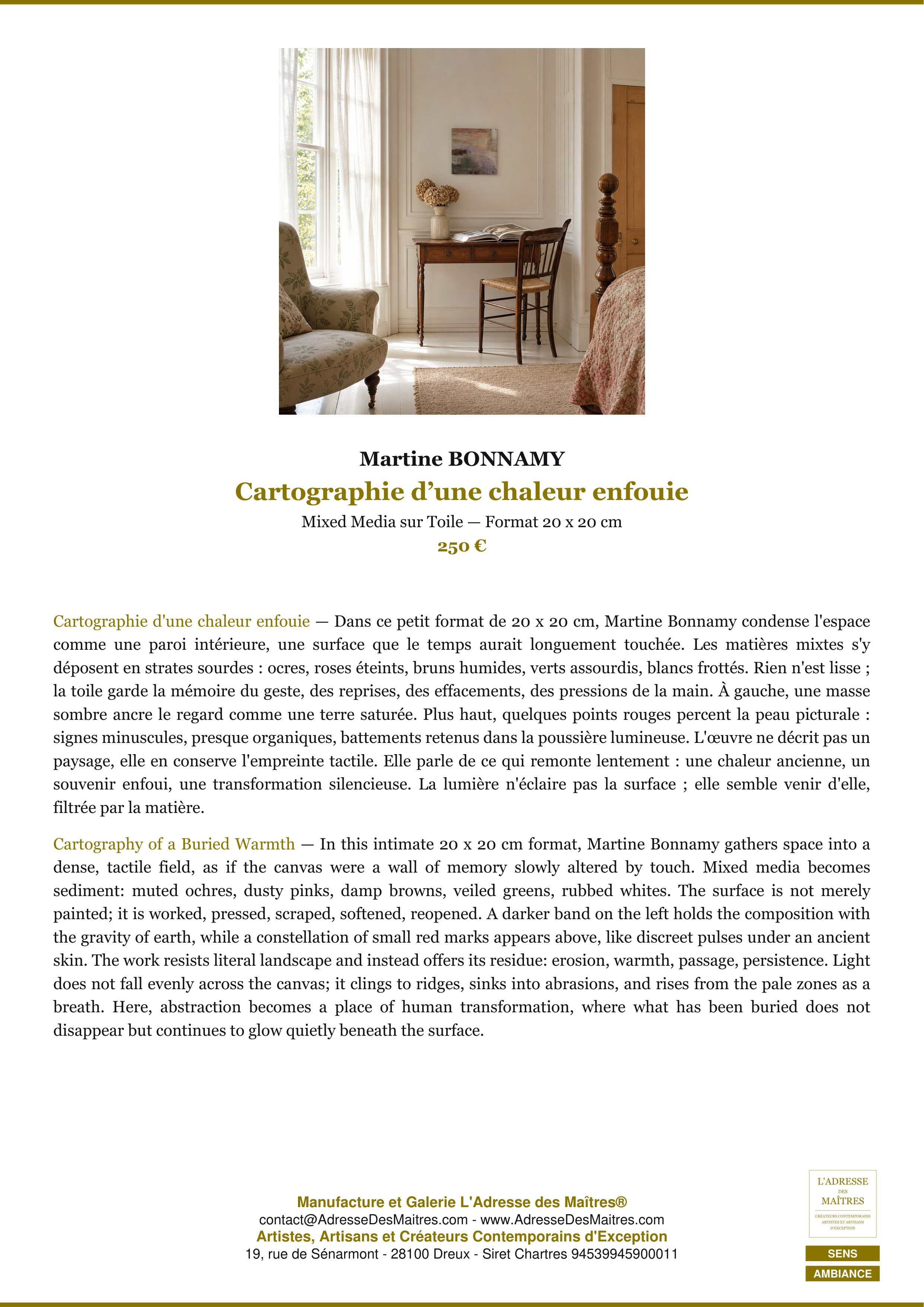 Fiche Premium Ambiance — Cartographie d’une chaleur enfouie — Martine BONNAMY — L'Adresse des Maîtres®