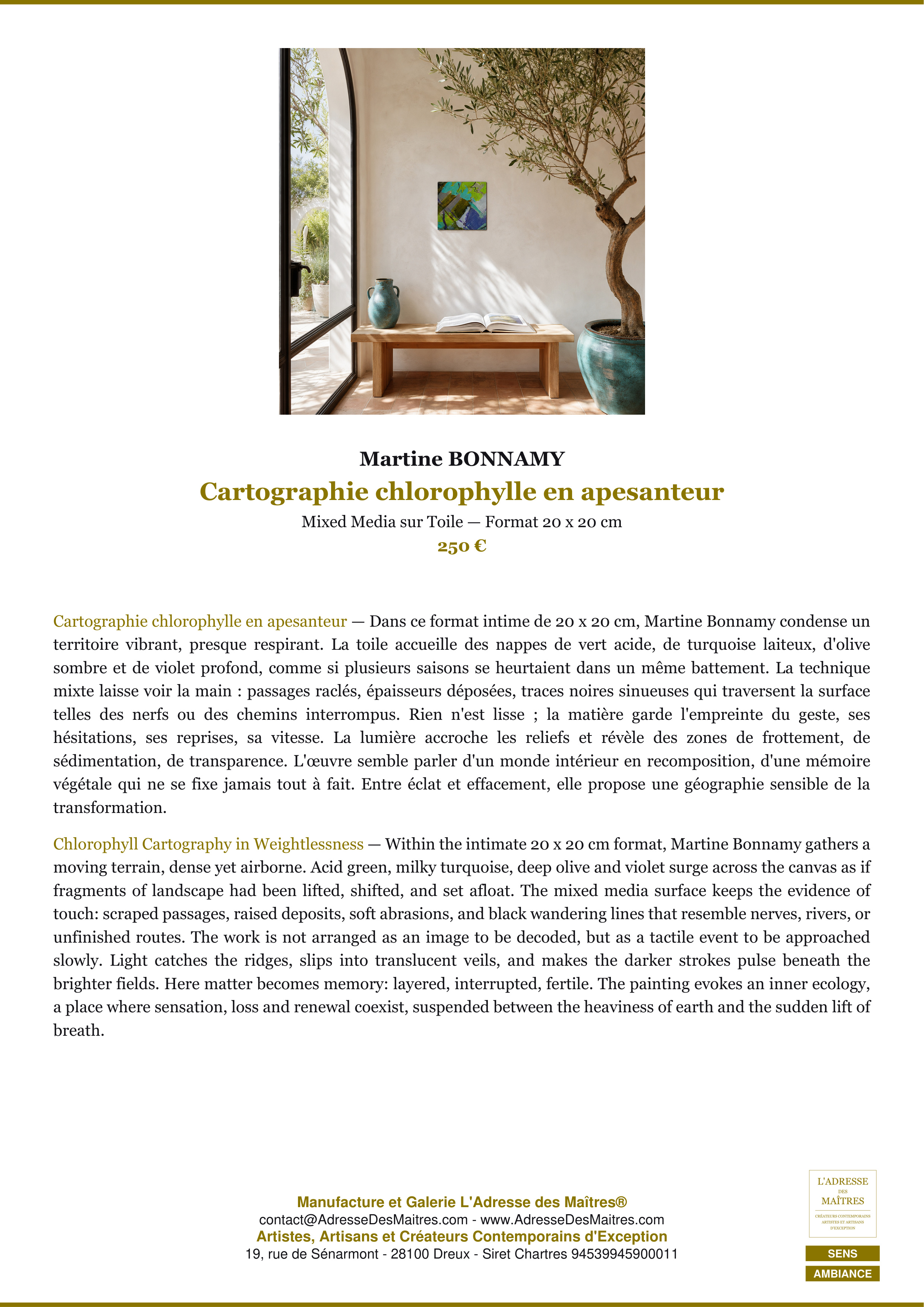 Fiche Premium Ambiance — Cartographie chlorophylle en apesanteur — Martine BONNAMY — L'Adresse des Maîtres®