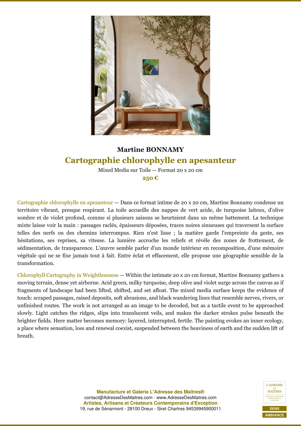 Fiche Premium Ambiance - Cartographie chlorophylle en apesanteur - Martine BONNAMY - L'Adresse des Maîtres®