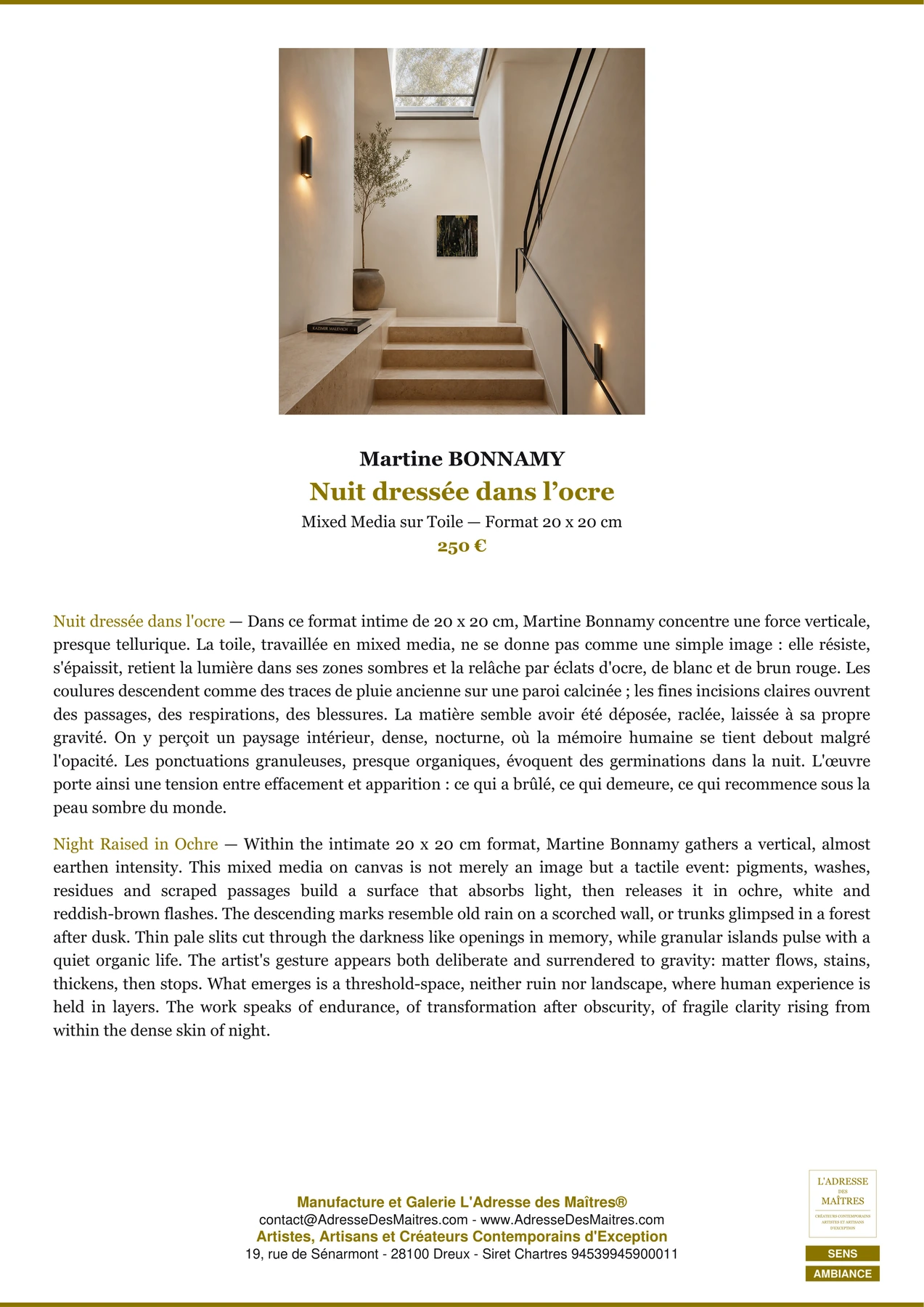 Fiche Premium Ambiance - Nuit dressée dans l’ocre - Martine BONNAMY - L'Adresse des Maîtres®