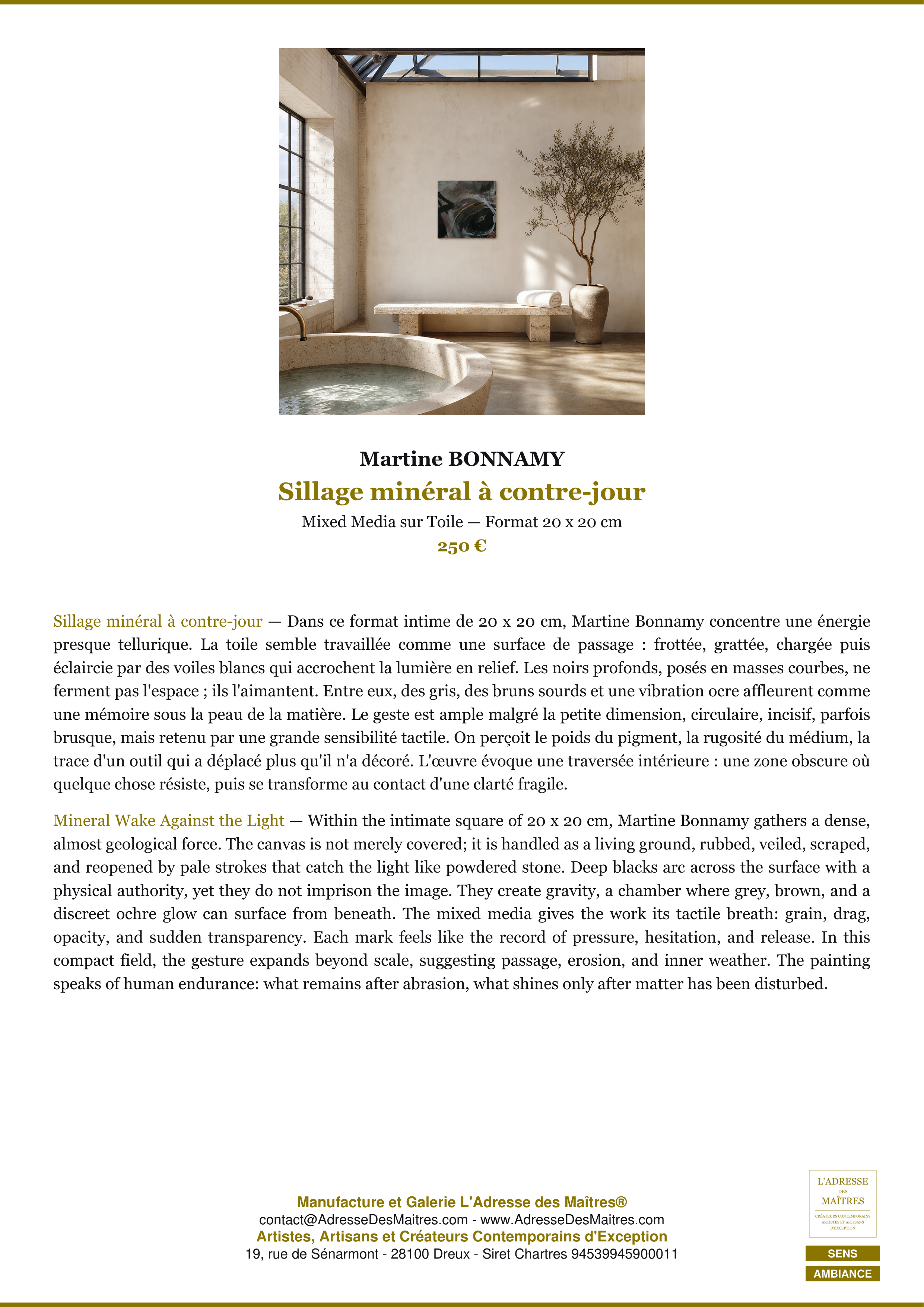 Fiche Premium Ambiance — Sillage minéral à contre-jour — Martine BONNAMY — L'Adresse des Maîtres®