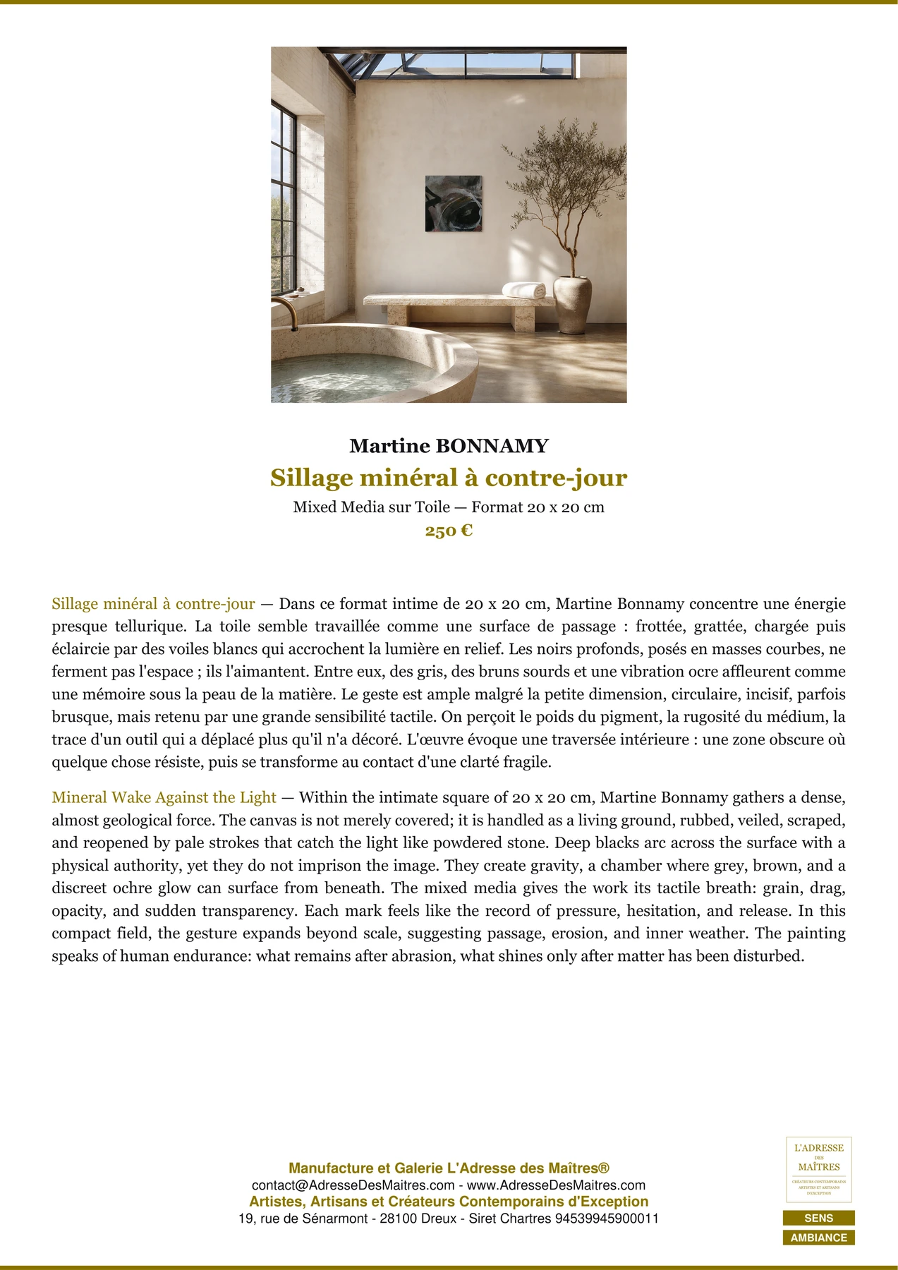 Fiche Premium Ambiance - Sillage minéral à contre-jour - Martine BONNAMY - L'Adresse des Maîtres®
