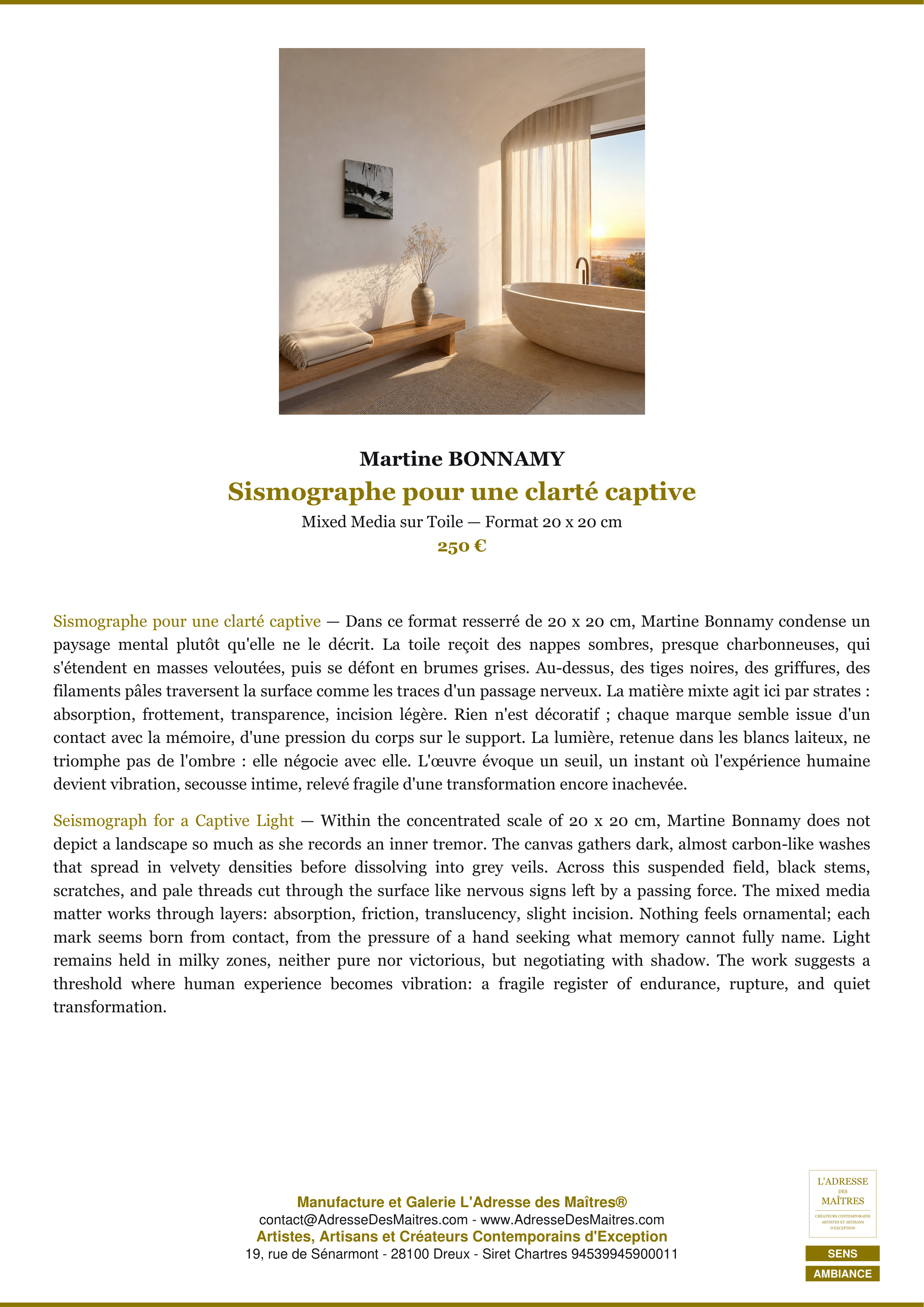 Fiche Premium Ambiance — Sismographe pour une clarté captive — Martine BONNAMY — L'Adresse des Maîtres®